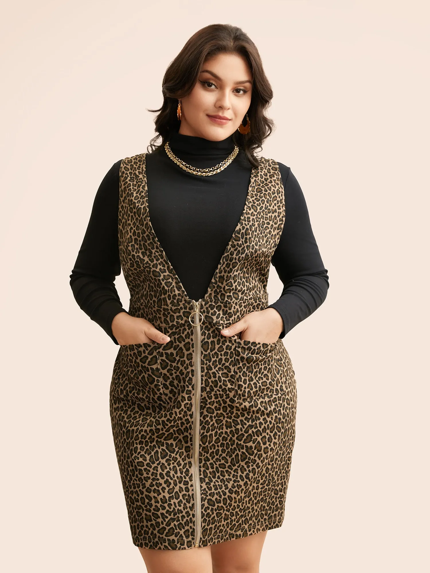 Leopard Print O Ring Zipper Dress sold by Bloomchic
