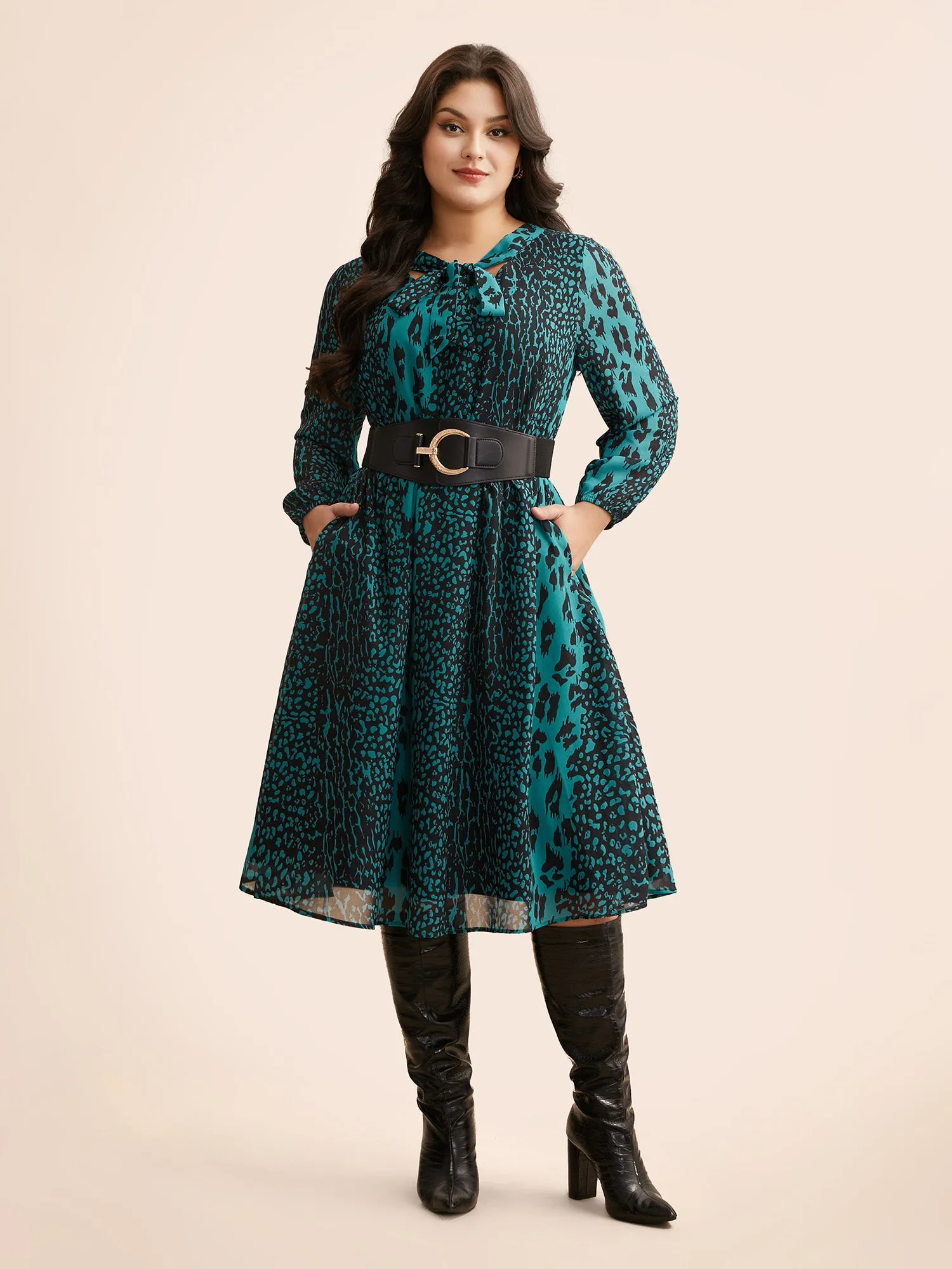 Leopard Print Elastic Waist Tie Knot Dress sold by Bloomchic product image thumbnail 2