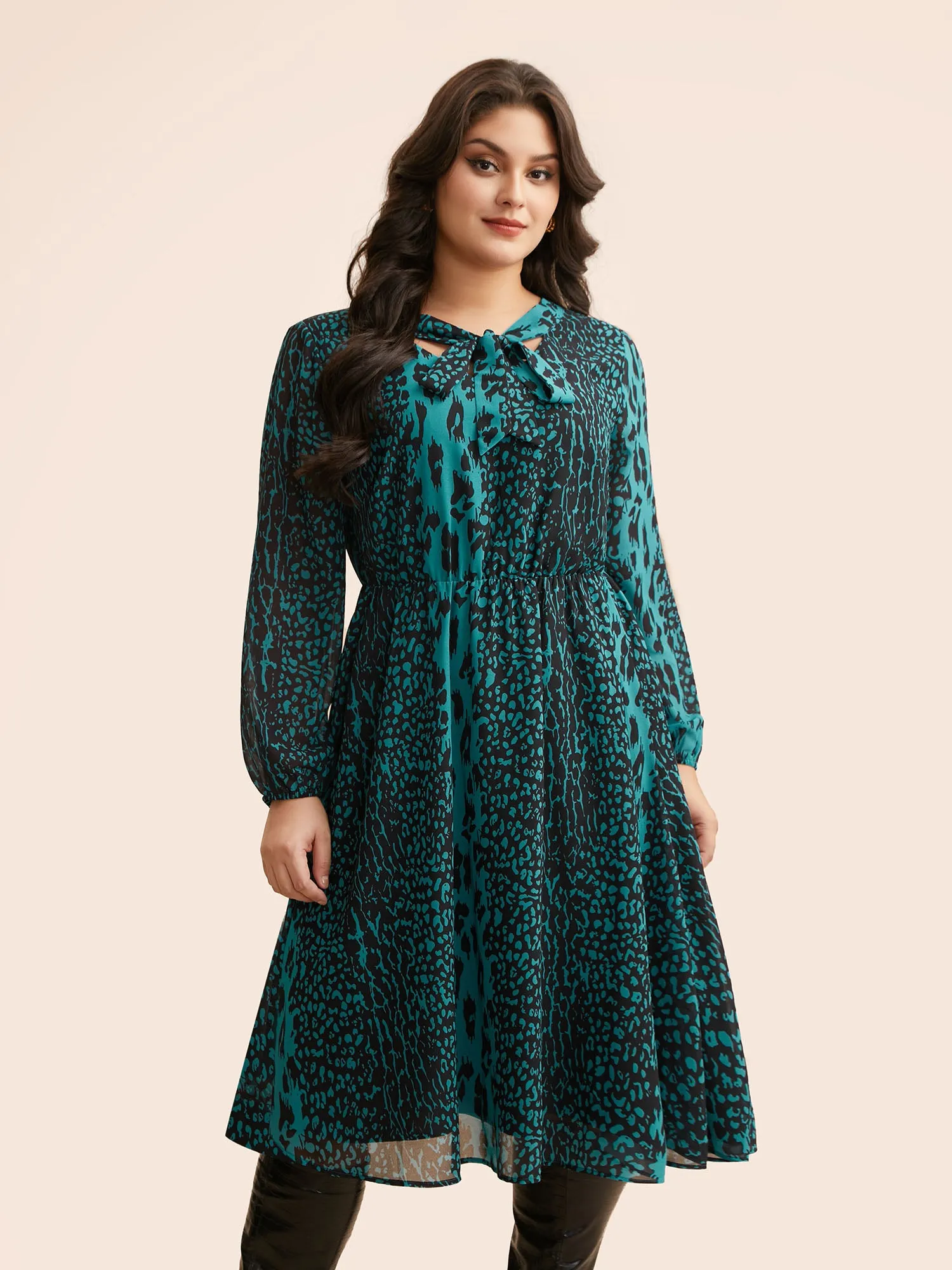 Leopard Print Elastic Waist Tie Knot Dress sold by Bloomchic