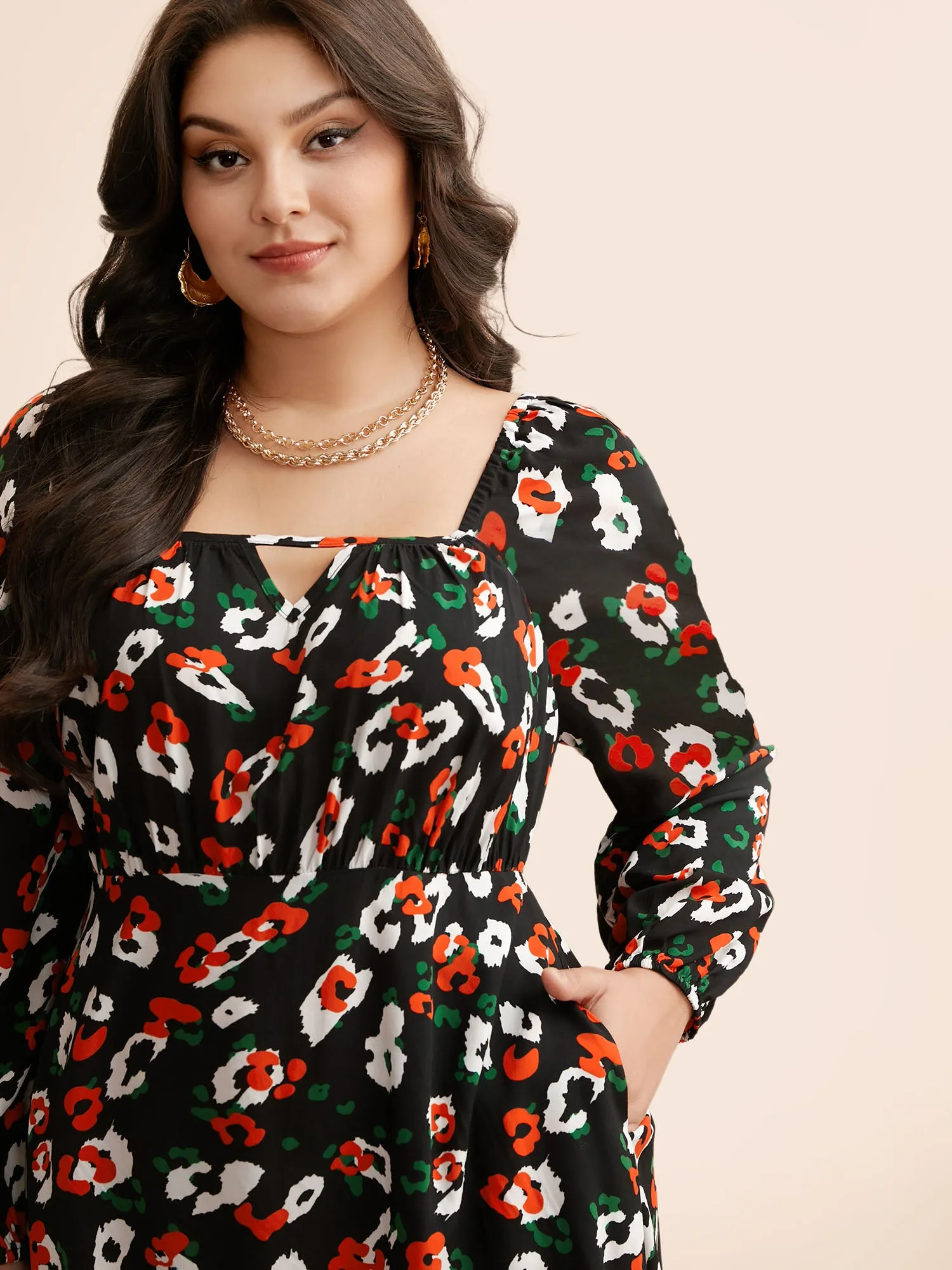 Square Neck Animal Print Keyhole Dress sold by Bloomchic product image thumbnail 4