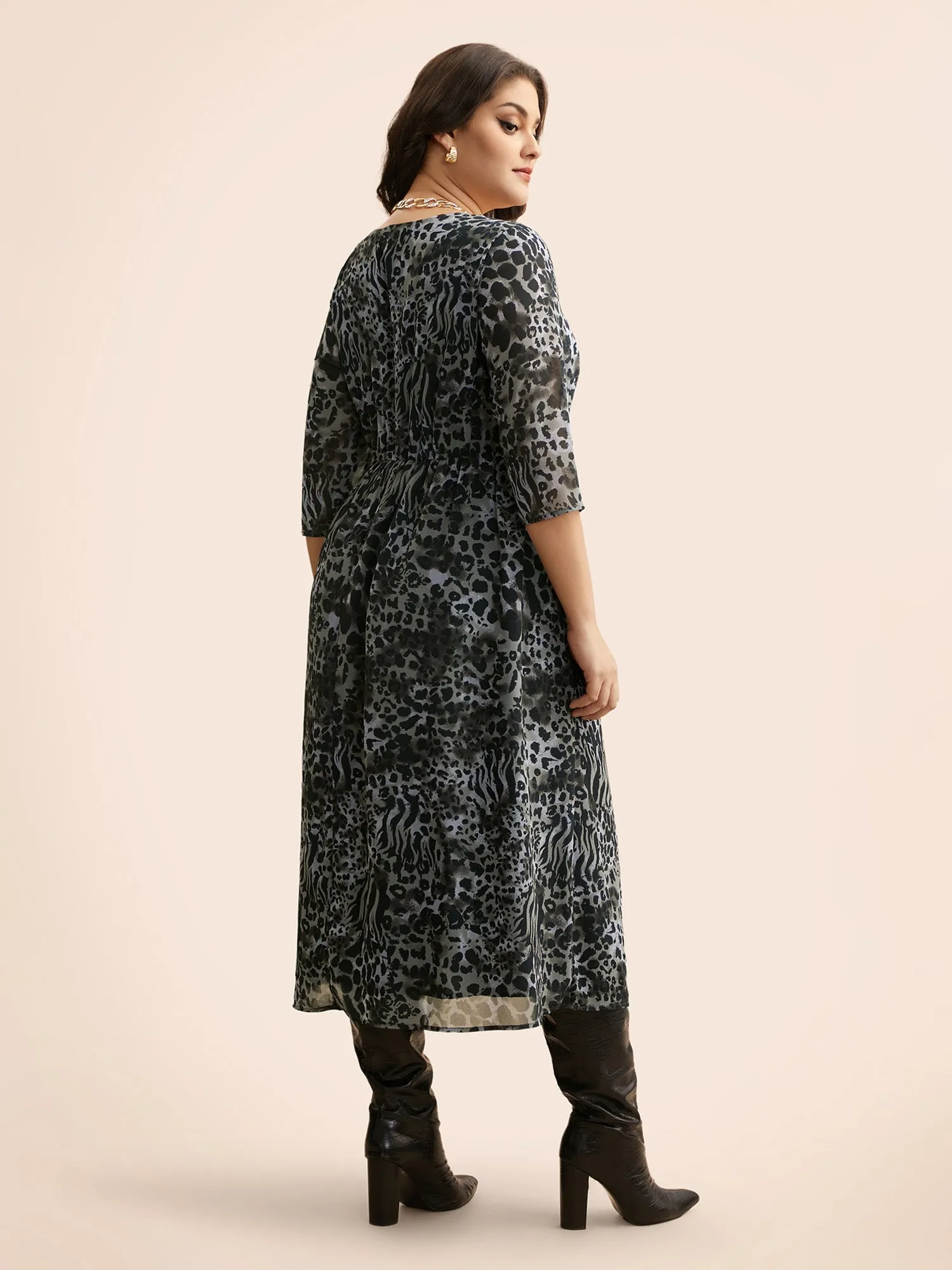 Leopard Print Square Neck Chiffon Dress sold by Bloomchic product image thumbnail 4