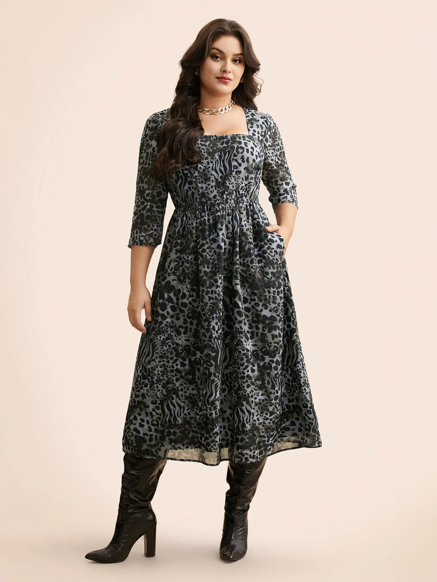 Leopard Print Square Neck Chiffon Dress sold by Bloomchic product image thumbnail 3