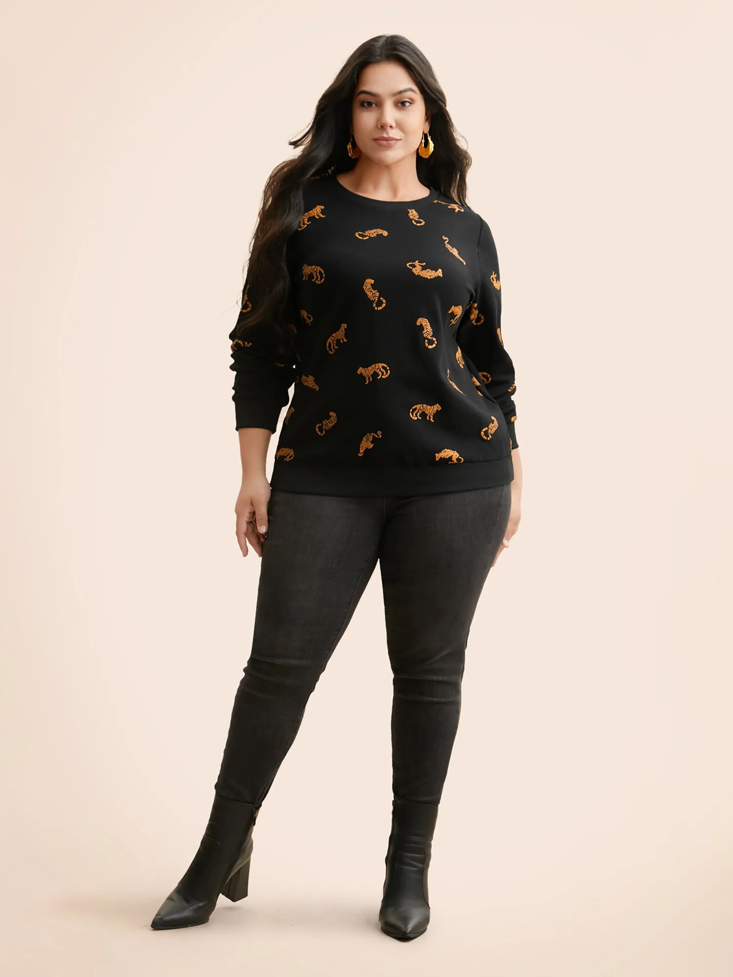 Tiger Print Crew Neck Sweatshirt sold by Bloomchic product image thumbnail 5