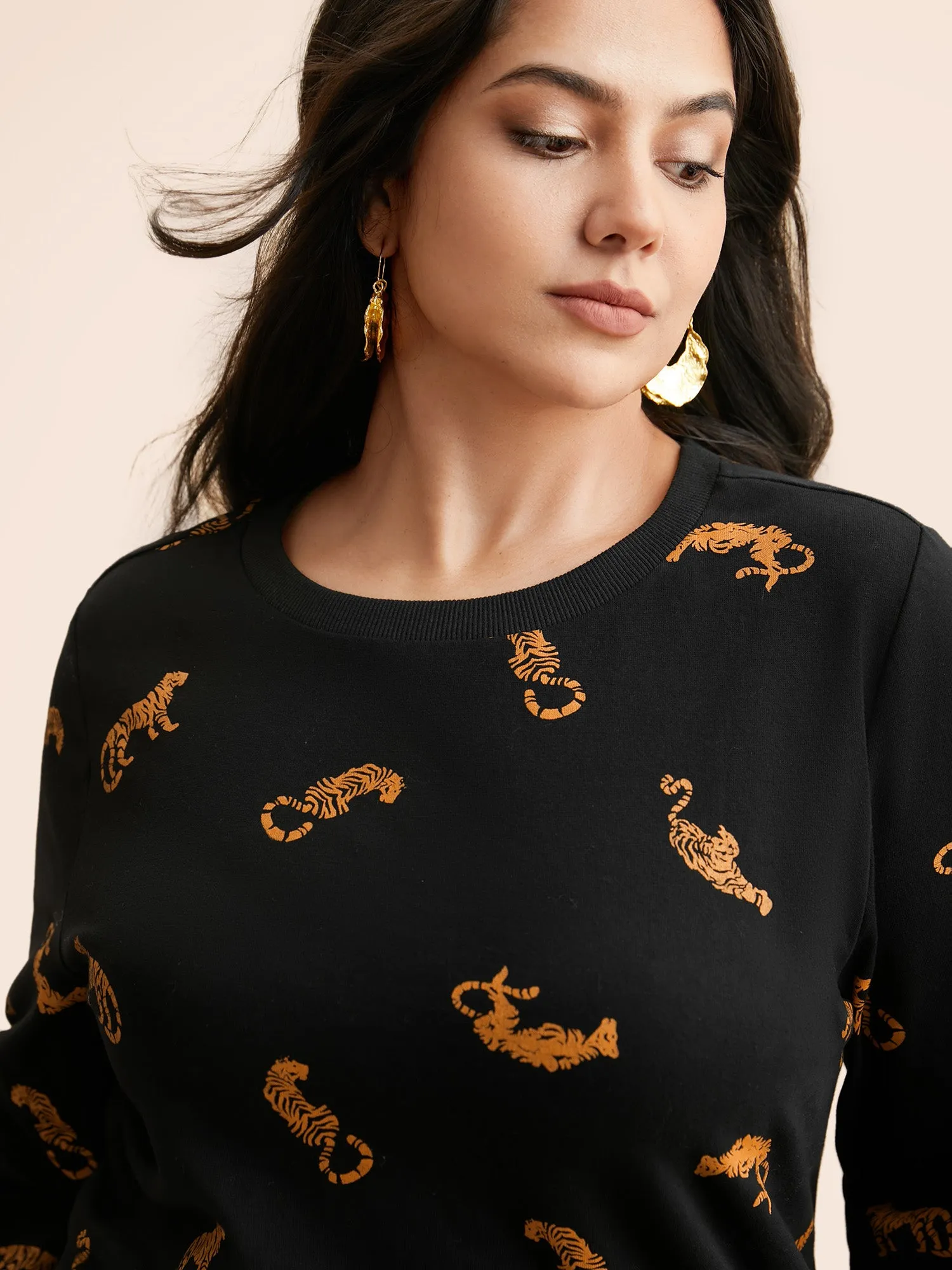 Tiger Print Crew Neck Sweatshirt sold by Bloomchic product image thumbnail 3