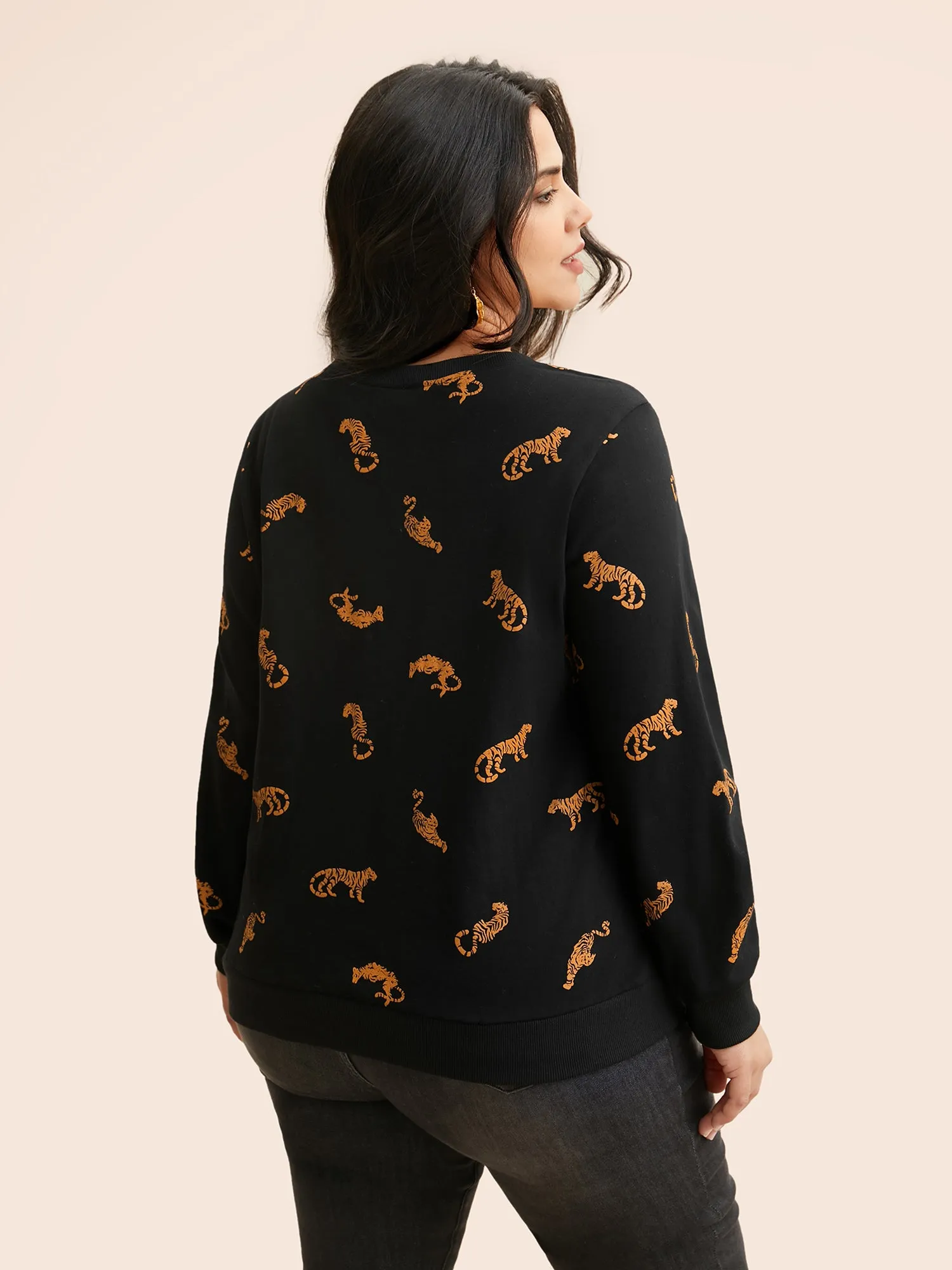 Tiger Print Crew Neck Sweatshirt sold by Bloomchic product image thumbnail 2