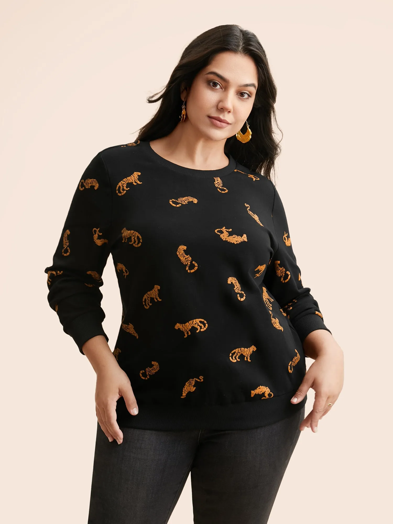 Tiger Print Crew Neck Sweatshirt sold by Bloomchic product image thumbnail 4