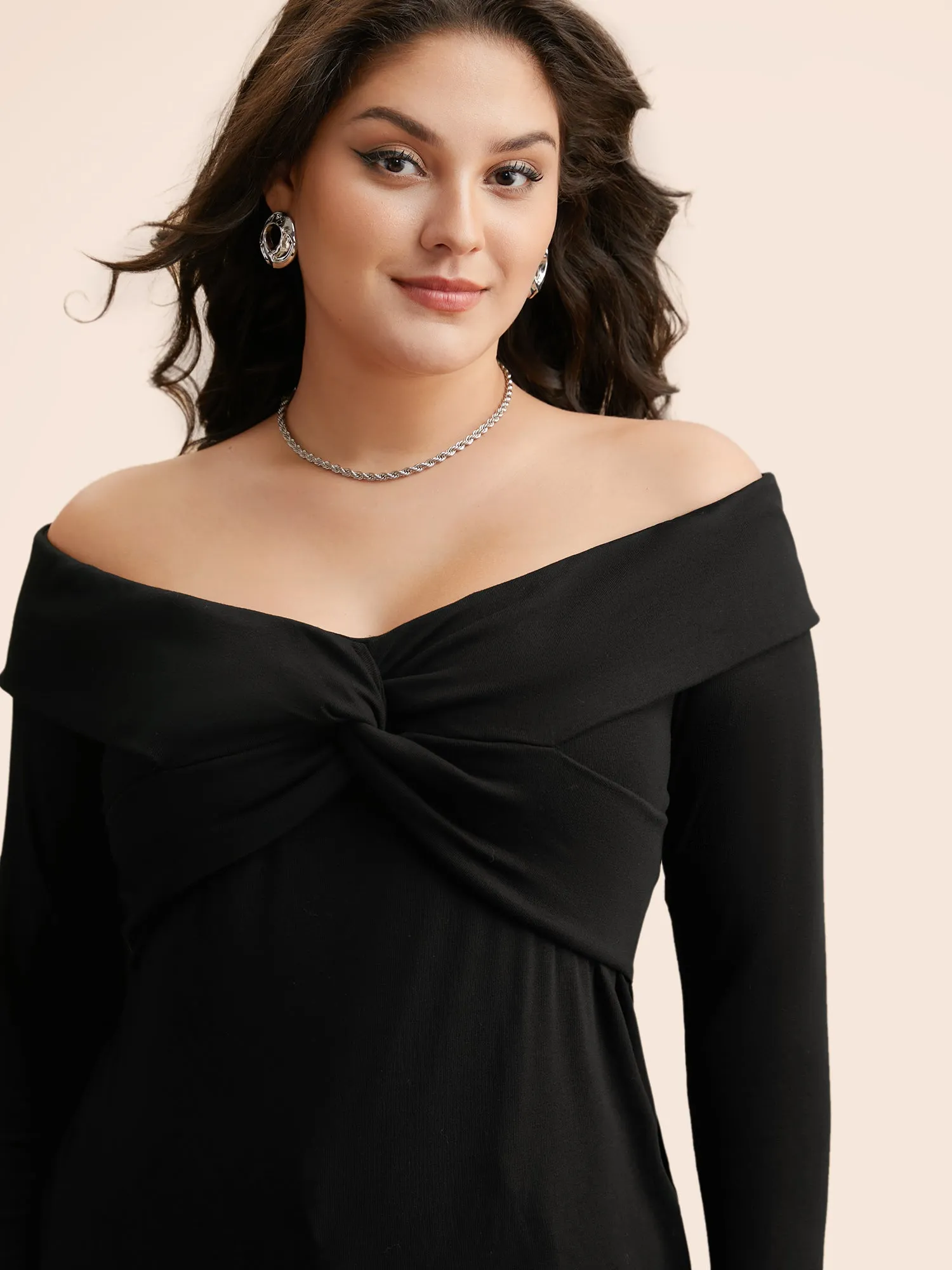 Off Shoulder Twist Front Knit Top sold by Bloomchic product image thumbnail 2