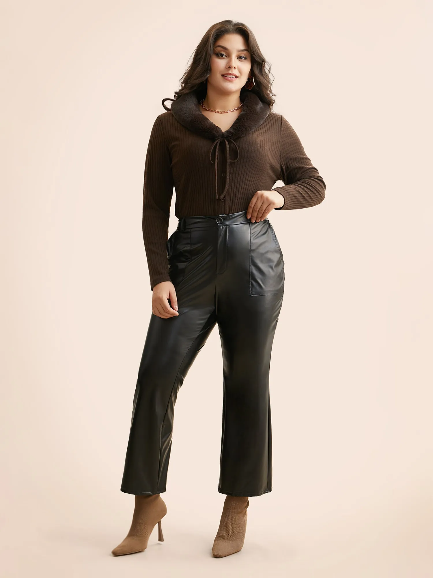 Patchwork Faux Fur Collar T-shirt sold by Bloomchic product image thumbnail 3