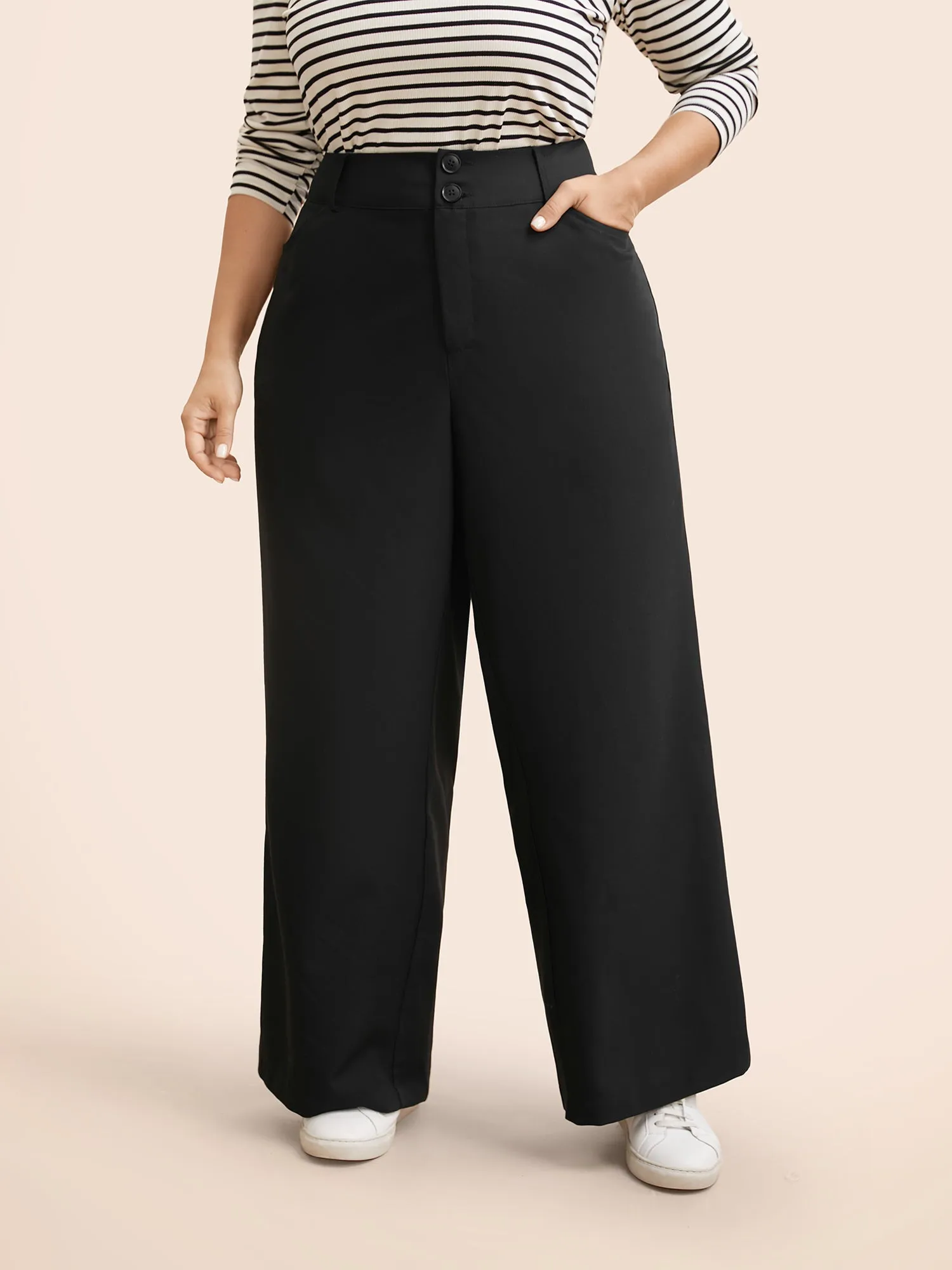 Mid Rise Double Button Wide Leg Pants sold by Bloomchic product image thumbnail 3