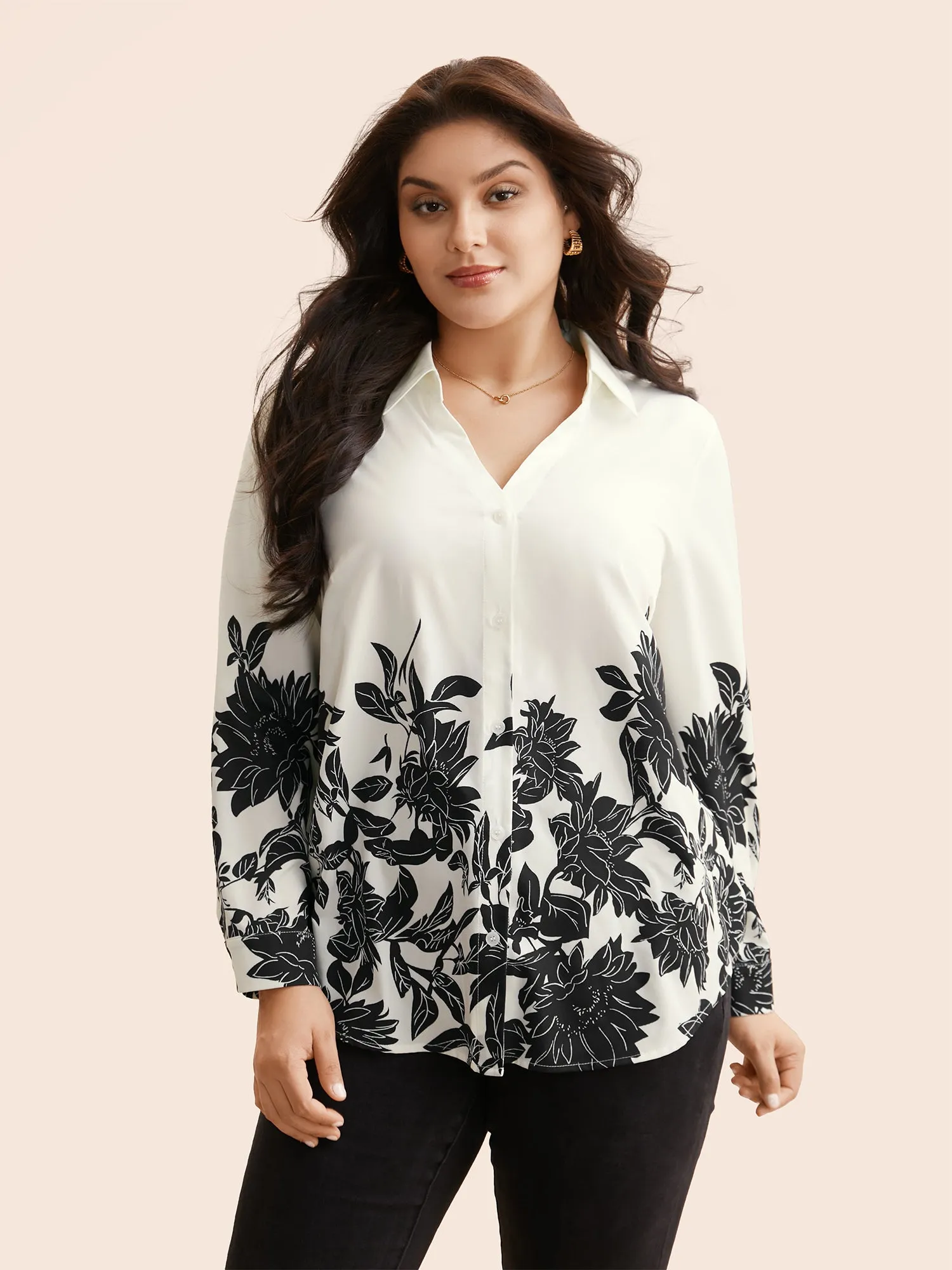 Boho Print Shirt Collar Blouse sold by Bloomchic