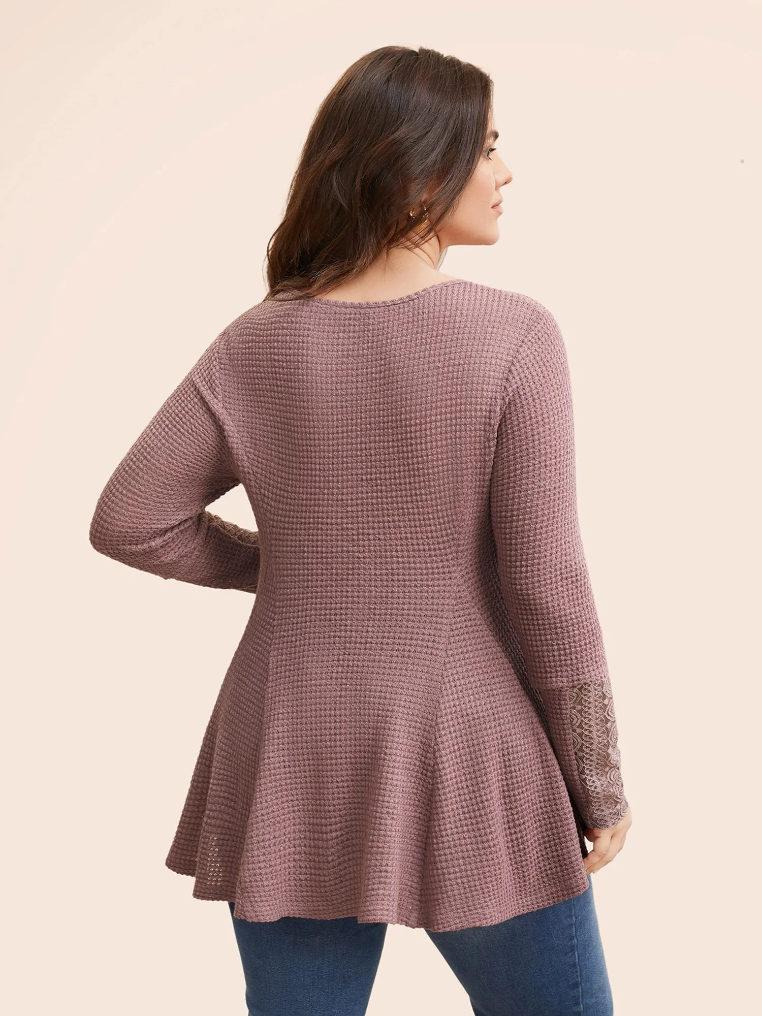 V Neck Lace Patchwork Texture T-shirt sold by Bloomchic product image thumbnail 2