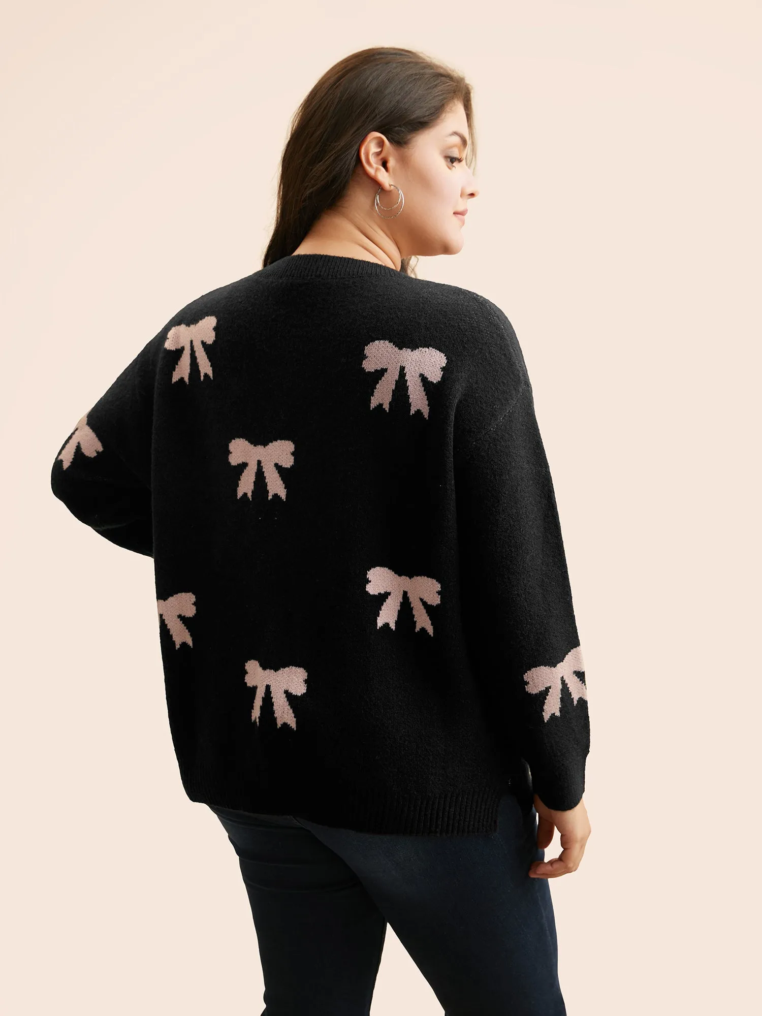 Bowknot Round Neck Slit Hem Pullover sold by Bloomchic product image thumbnail 2