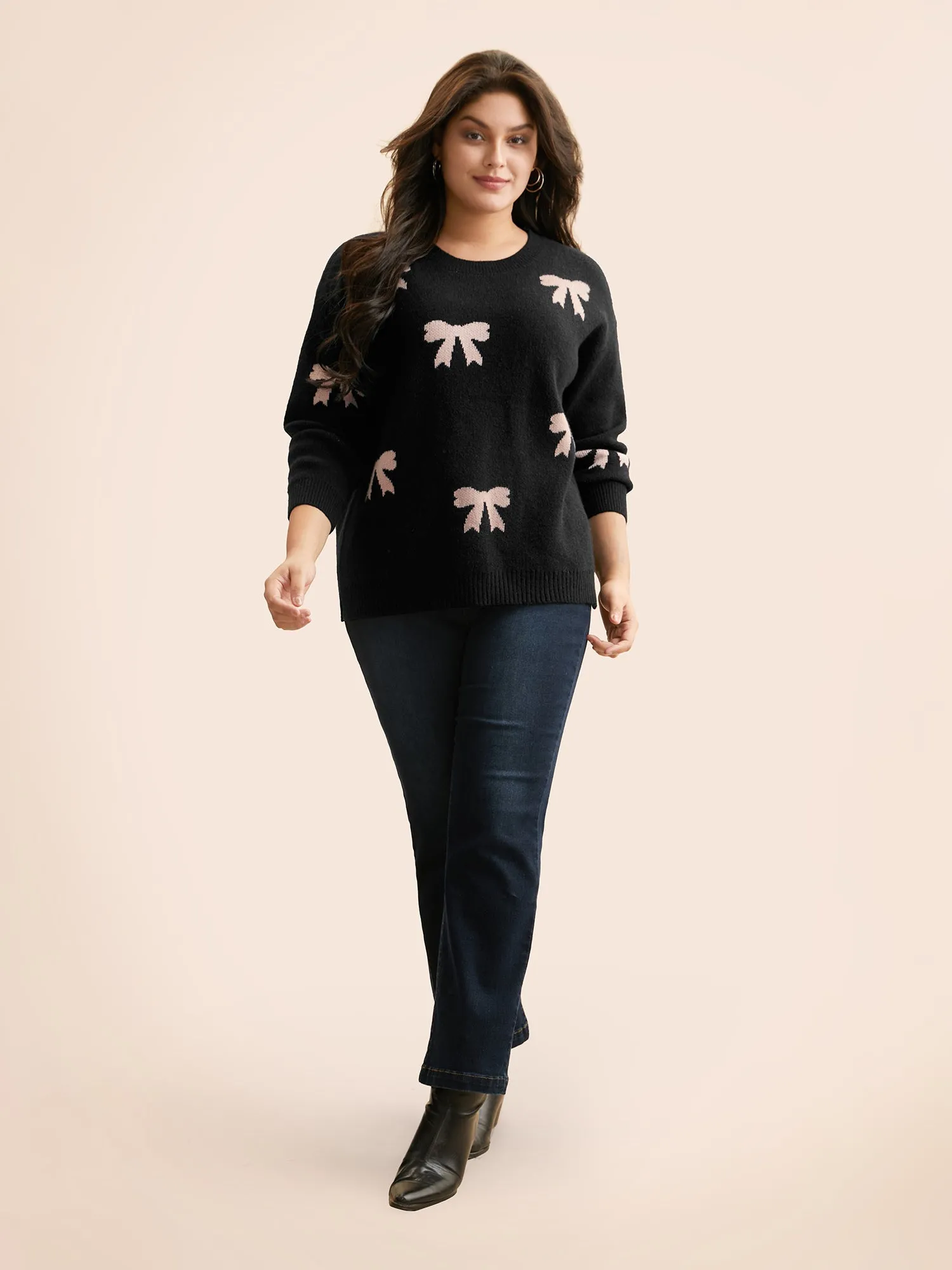 Bowknot Round Neck Slit Hem Pullover sold by Bloomchic product image thumbnail 3