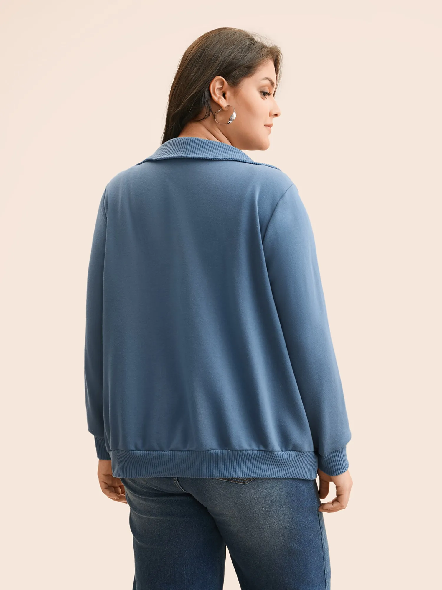 Lapel Collar Half Zip Patchwork Sweatshirt sold by Bloomchic product image thumbnail 4