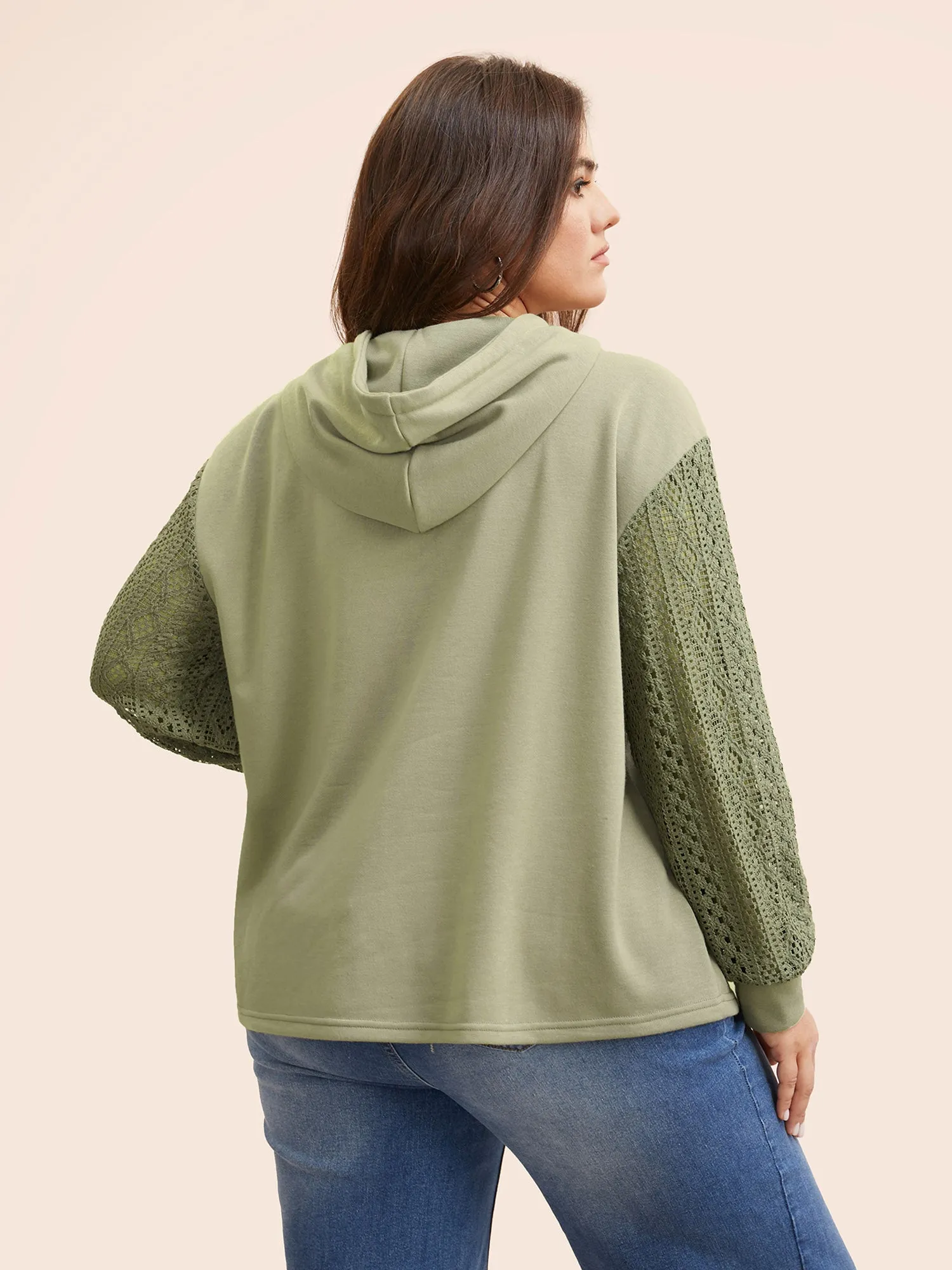 Lace Patchwork Hooded Drawstring Sweatshirt sold by Bloomchic product image thumbnail 2