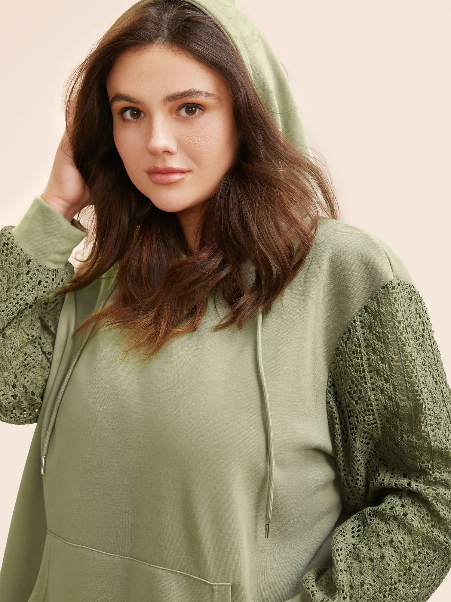 Lace Patchwork Hooded Drawstring Sweatshirt sold by Bloomchic product image thumbnail 3