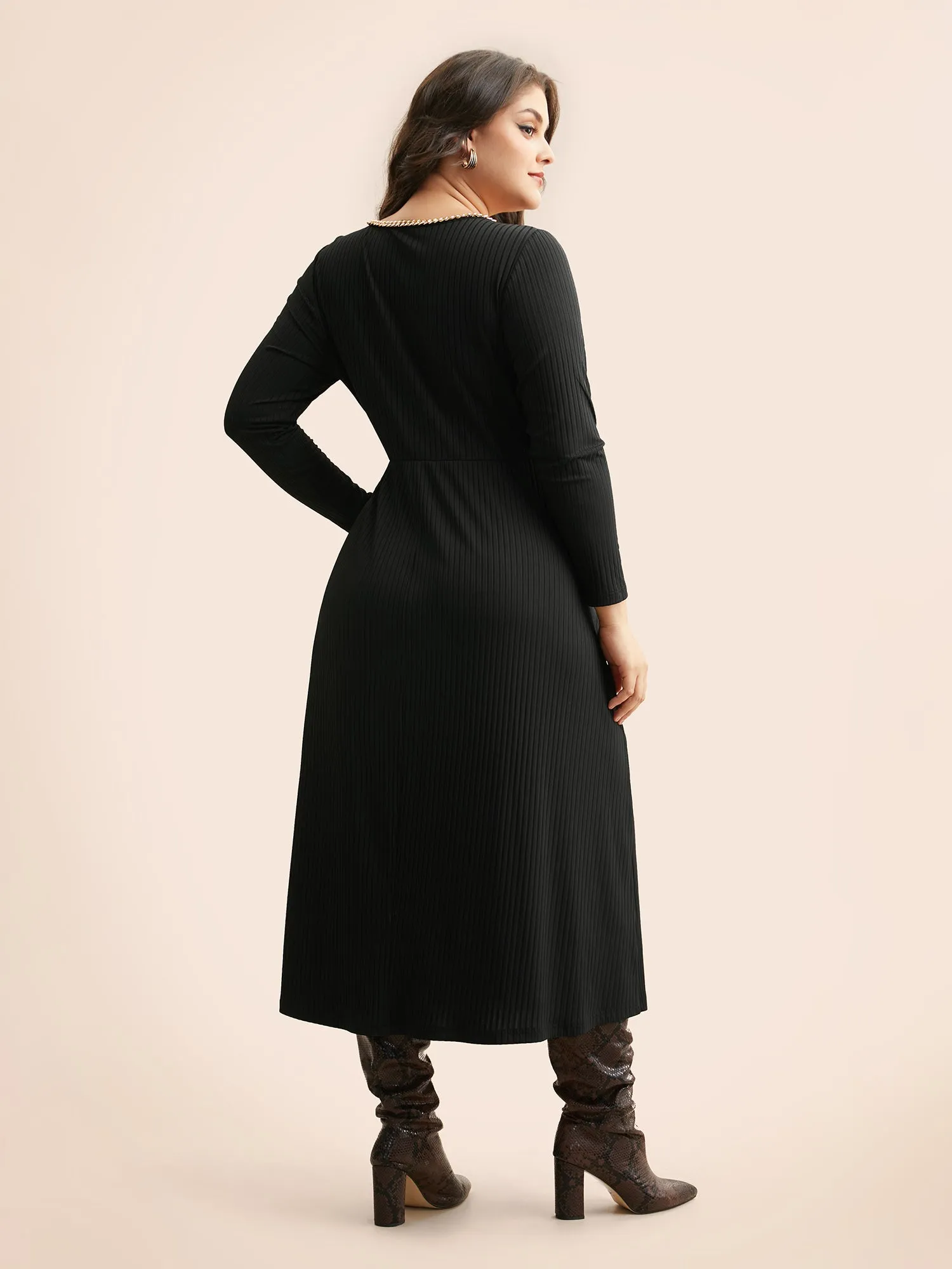 Rib Knit Patchwork Metal Chain Detail Dress sold by Bloomchic product image thumbnail 4