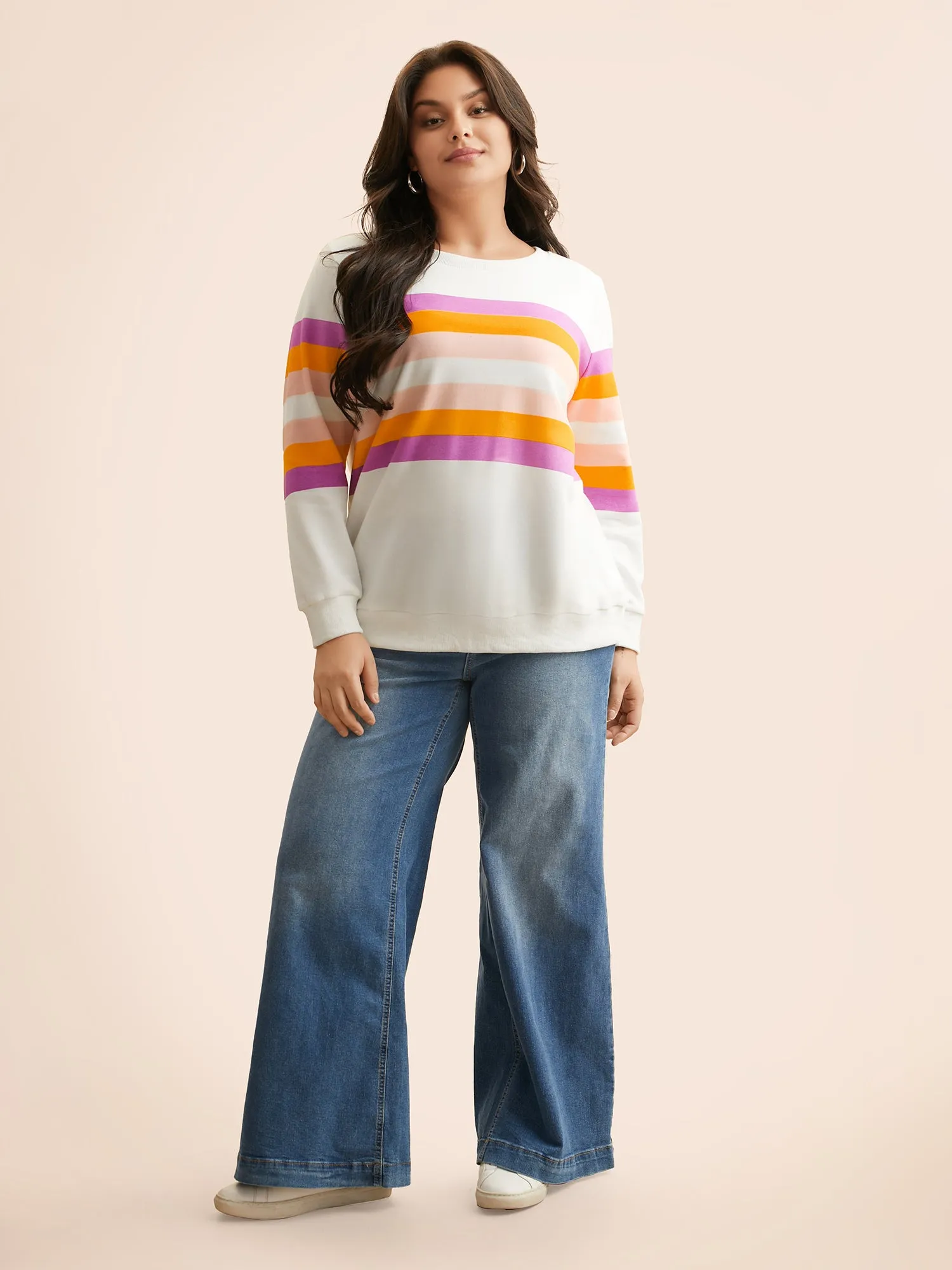 Contrast Striped Crew Neck Sweatshirt sold by Bloomchic product image thumbnail 4