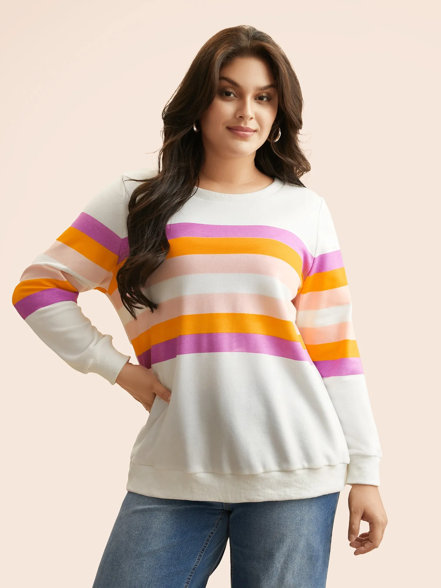 Contrast Striped Crew Neck Sweatshirt sold by Bloomchic