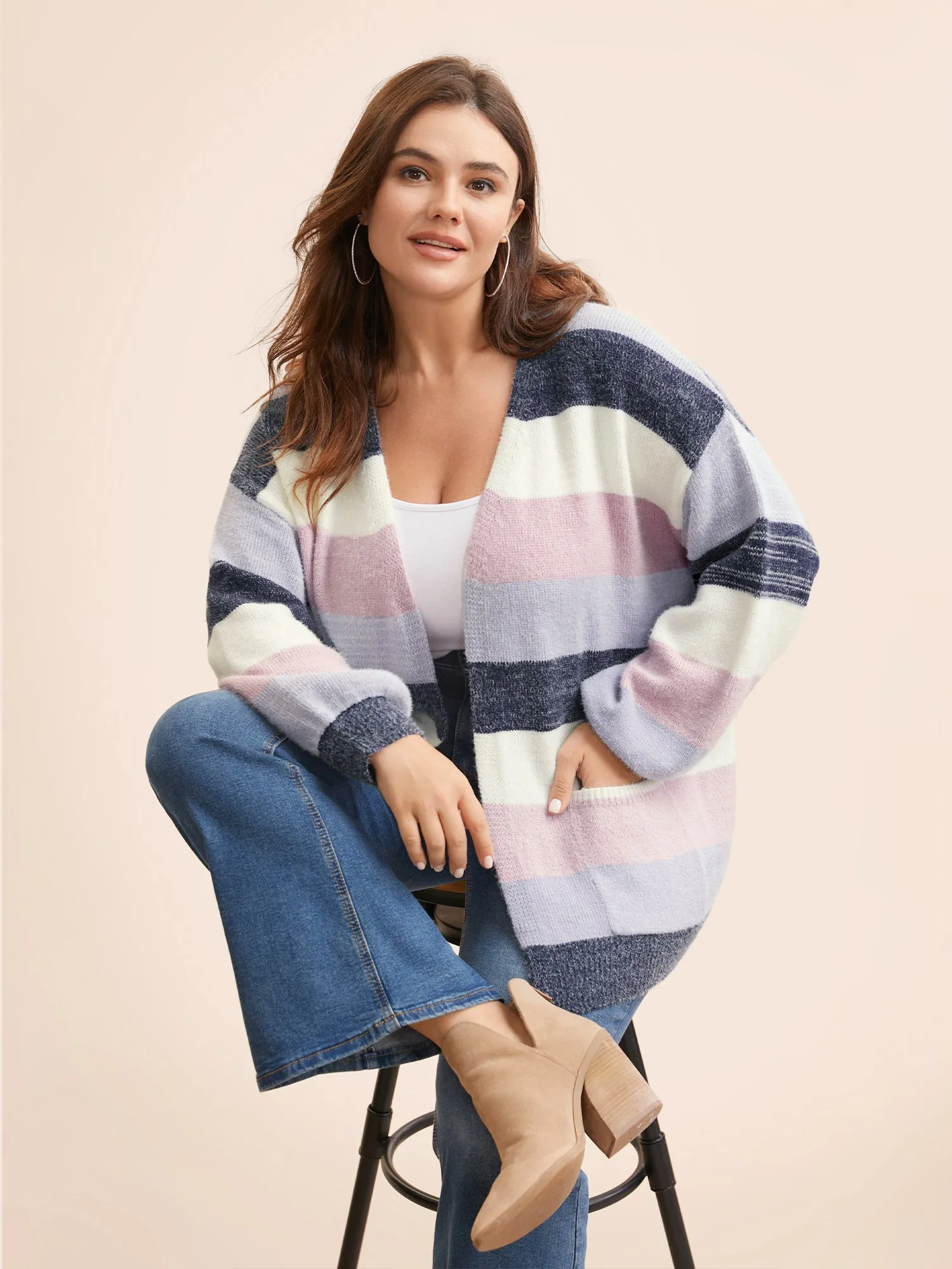 Colorblock Contrast Patched Pocket Cardigan sold by Bloomchic