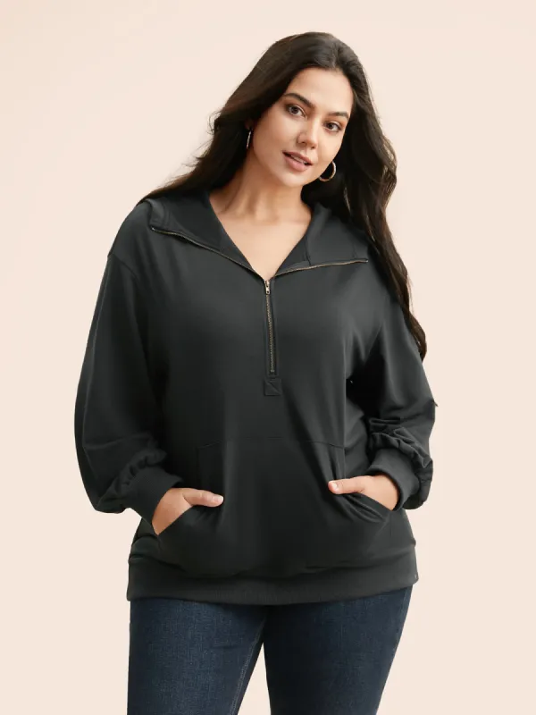 Half Zip Hooded Pocket Sweatshirt sold by Bloomchic