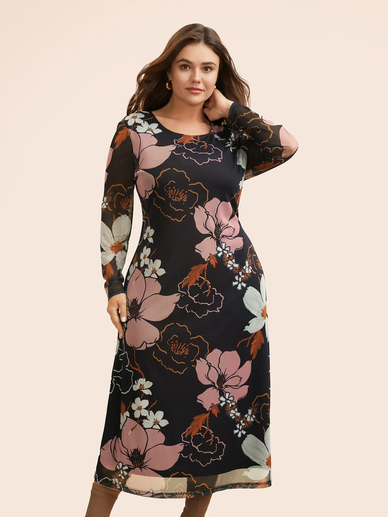Crew Neck Floral Mesh Dress sold by Bloomchic product image thumbnail 3