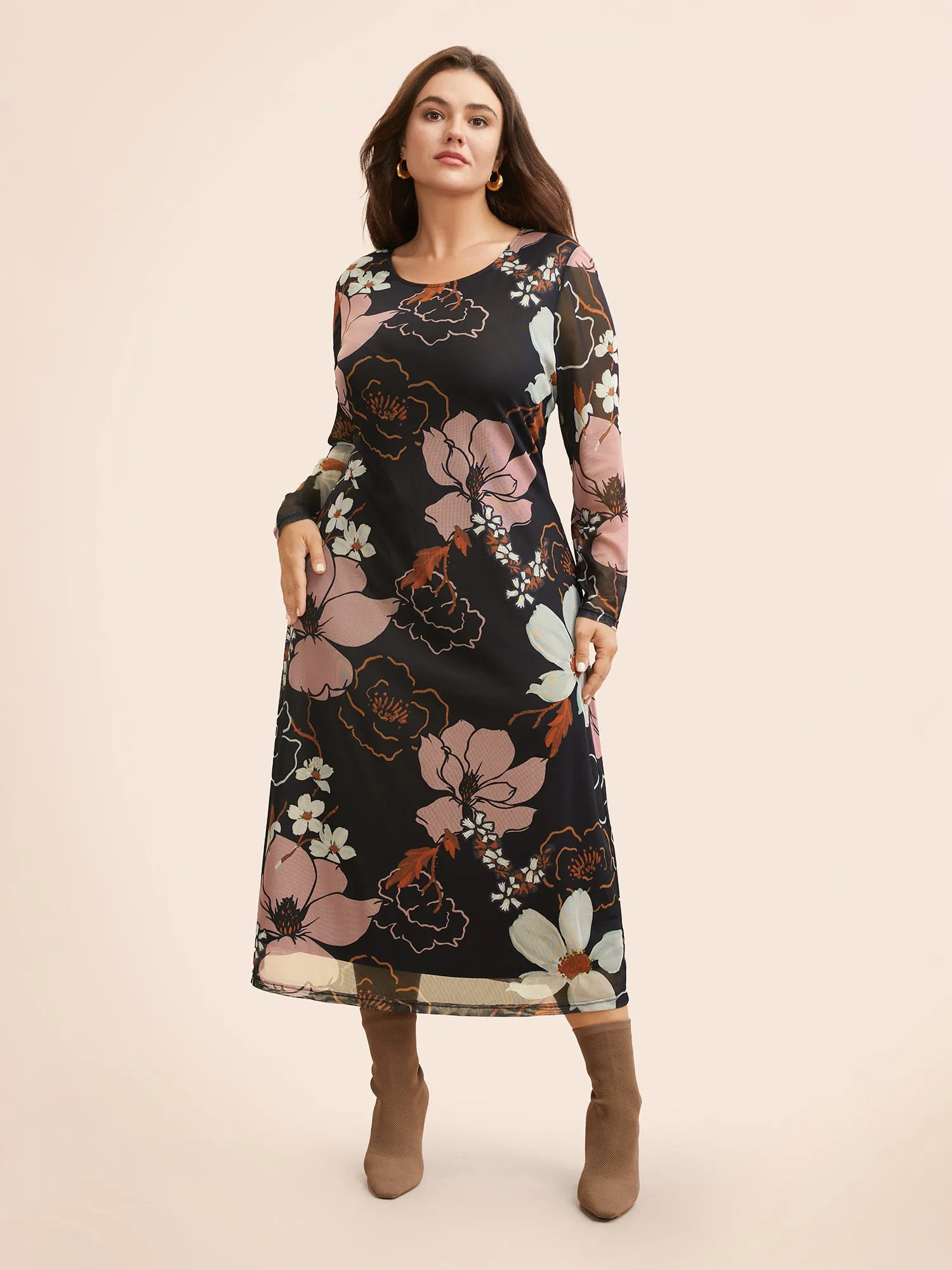 Crew Neck Floral Mesh Dress sold by Bloomchic