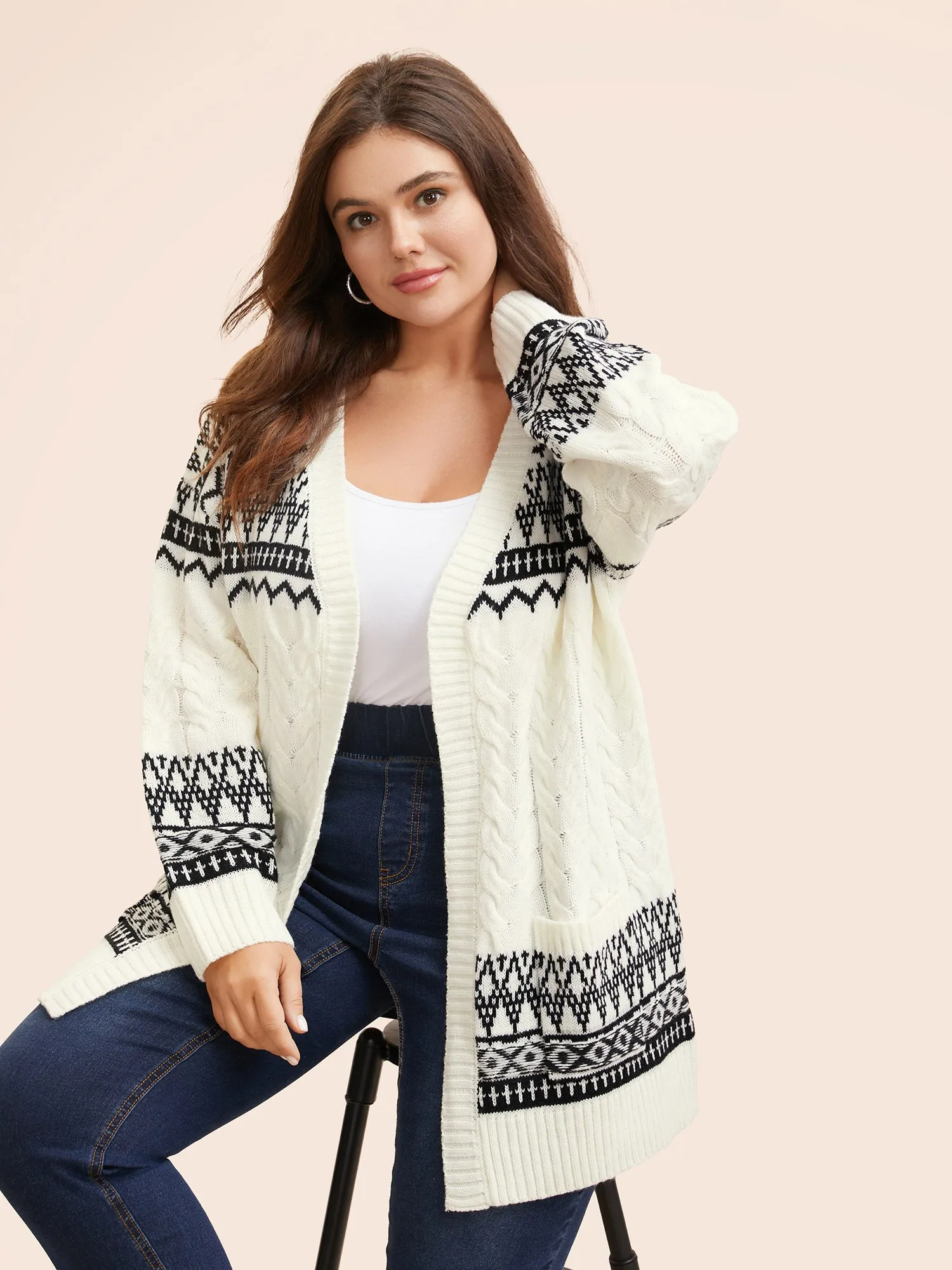 Bandana Jacquard Cable Knit Pocket Cardigan sold by Bloomchic product image thumbnail 4