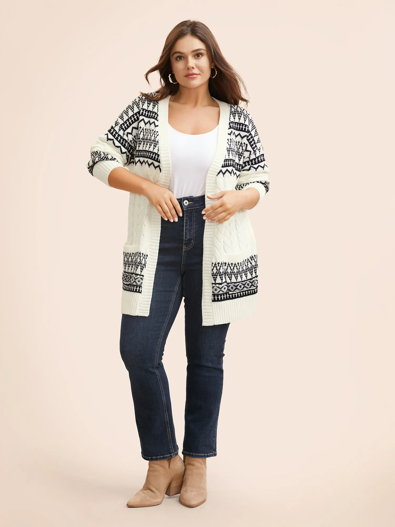Bandana Jacquard Cable Knit Pocket Cardigan sold by Bloomchic product image thumbnail 3