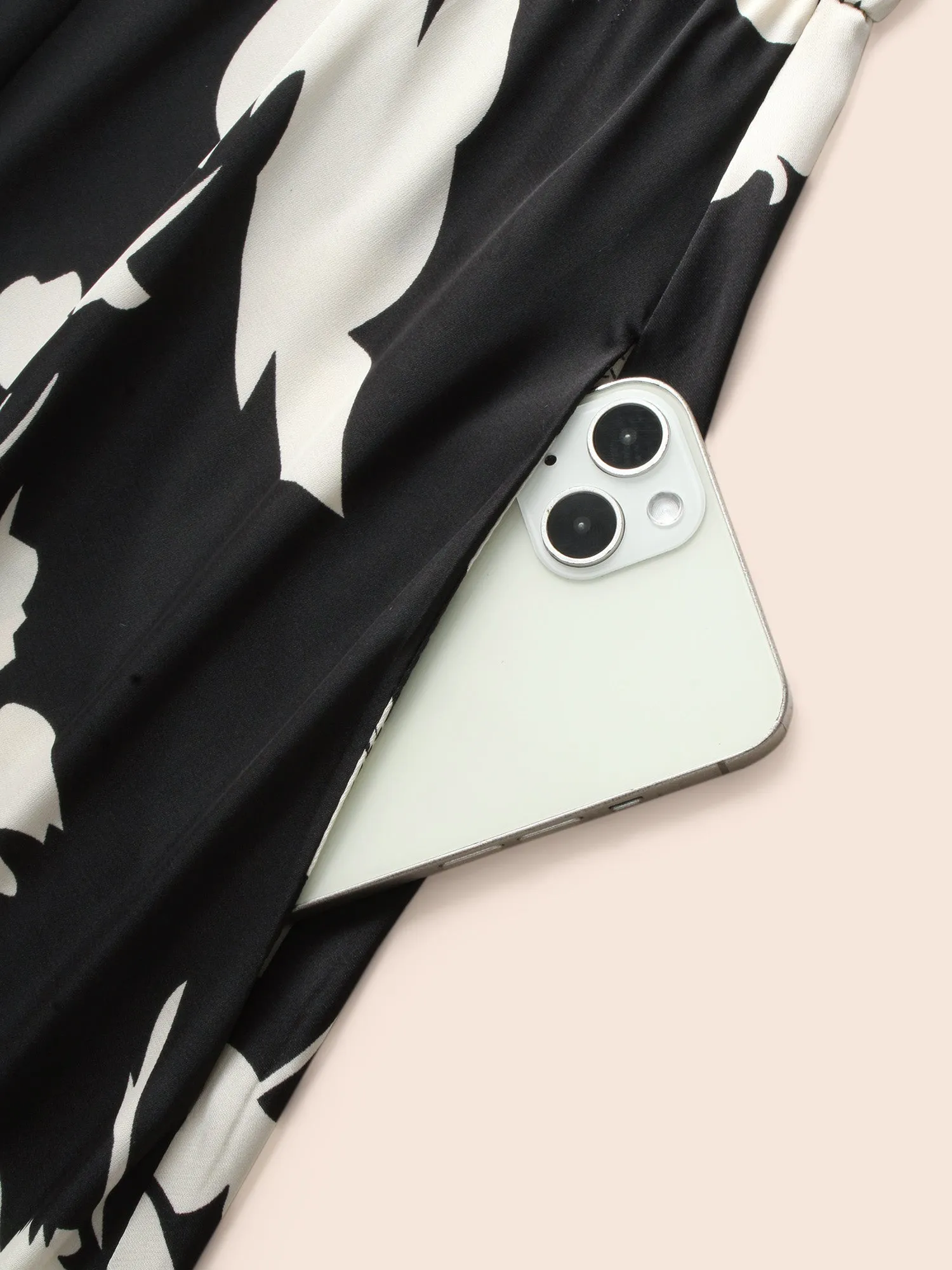 Overlap Collar Silhouette Floral Print Gathered Dress sold by Bloomchic product image thumbnail 5