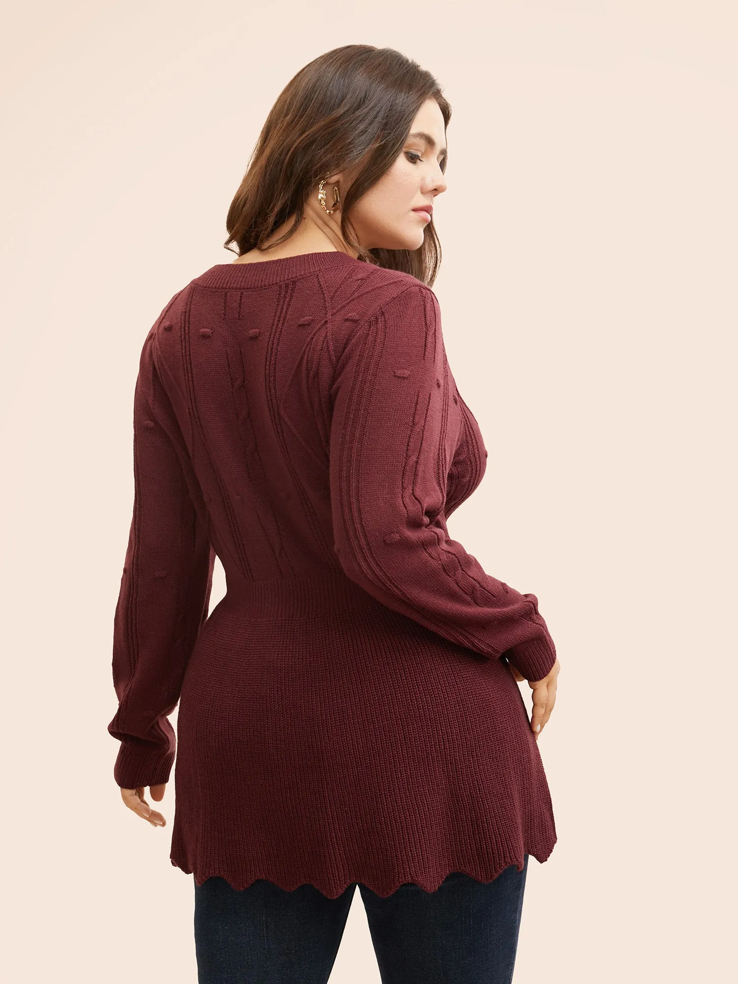 Plain Textured Scalloped Trim Pullover sold by Bloomchic product image thumbnail 2