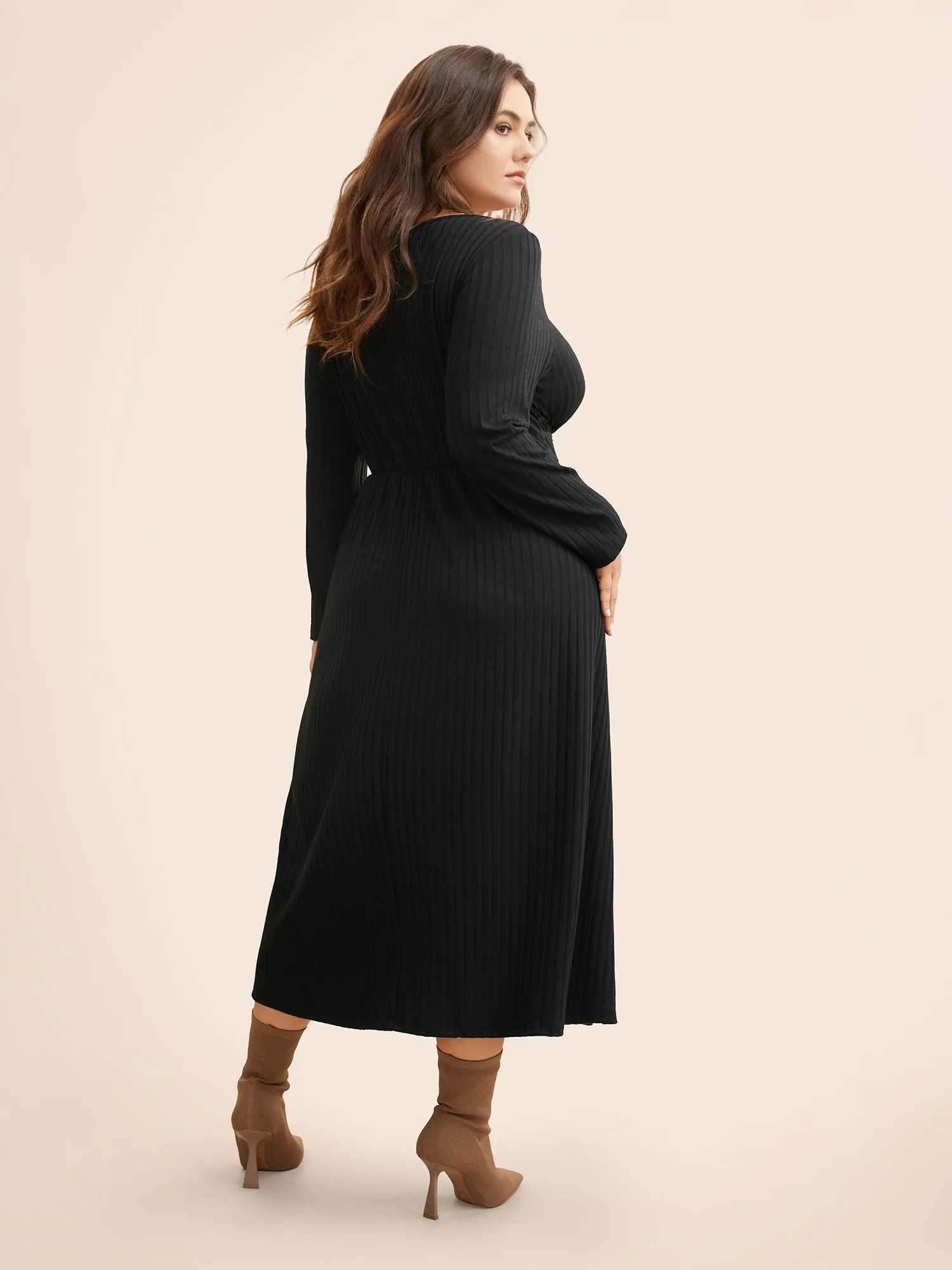 Square Neck Rib Knit Drawstring Dress sold by Bloomchic product image thumbnail 3