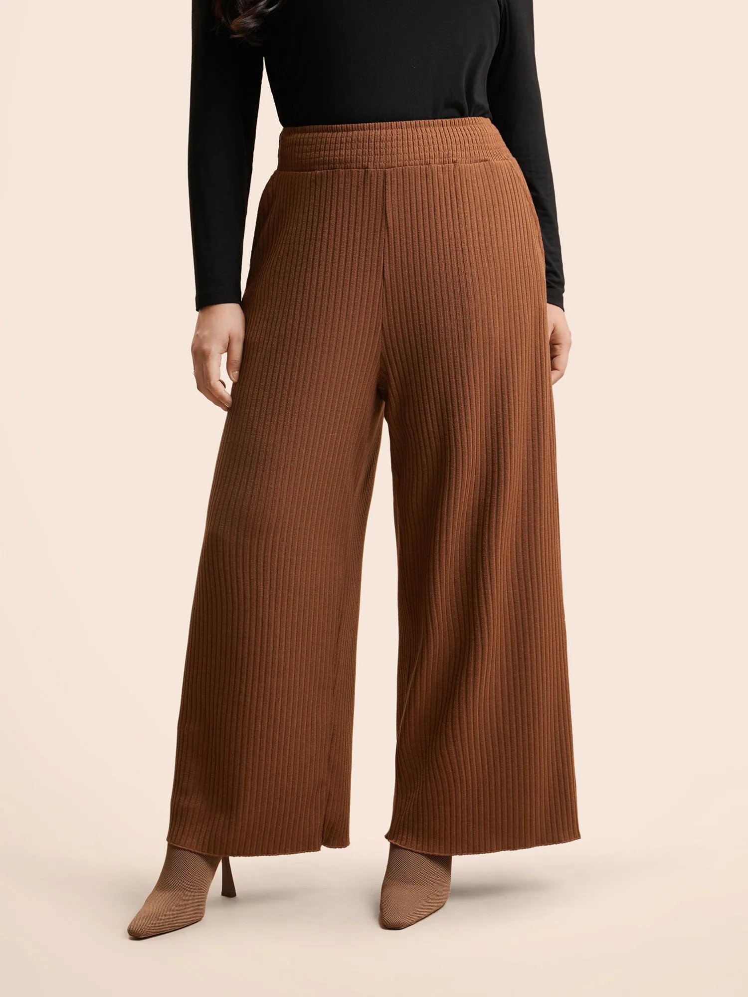 Textured Mid Rise Wide Leg Pants sold by Bloomchic