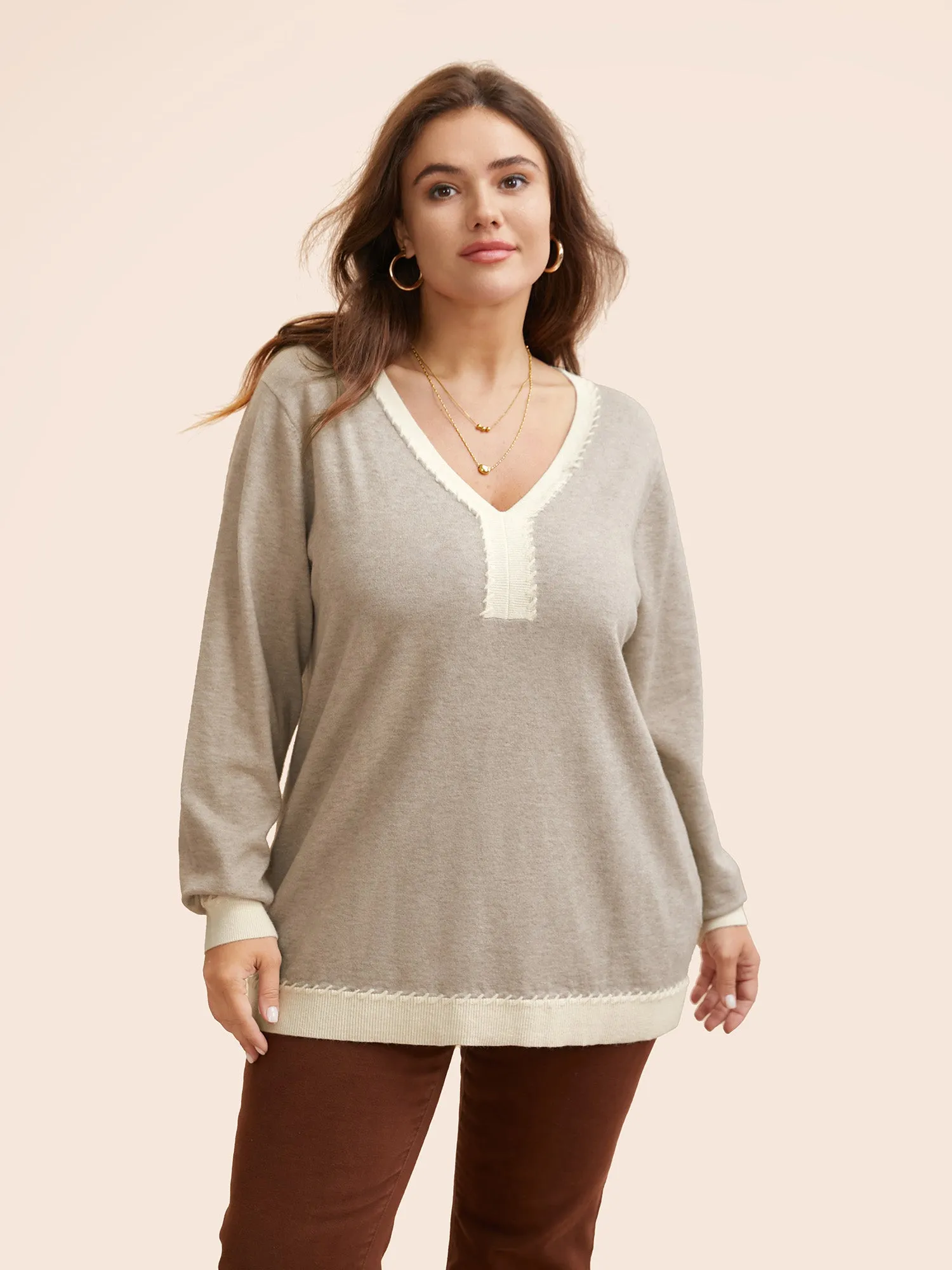 Supersoft Essentials V Neck Contrast Crochet Pullover sold by Bloomchic product image thumbnail 4
