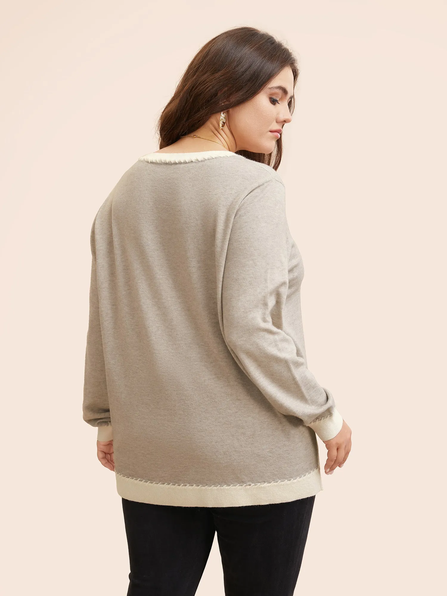 Supersoft Essentials V Neck Contrast Crochet Pullover sold by Bloomchic product image thumbnail 2