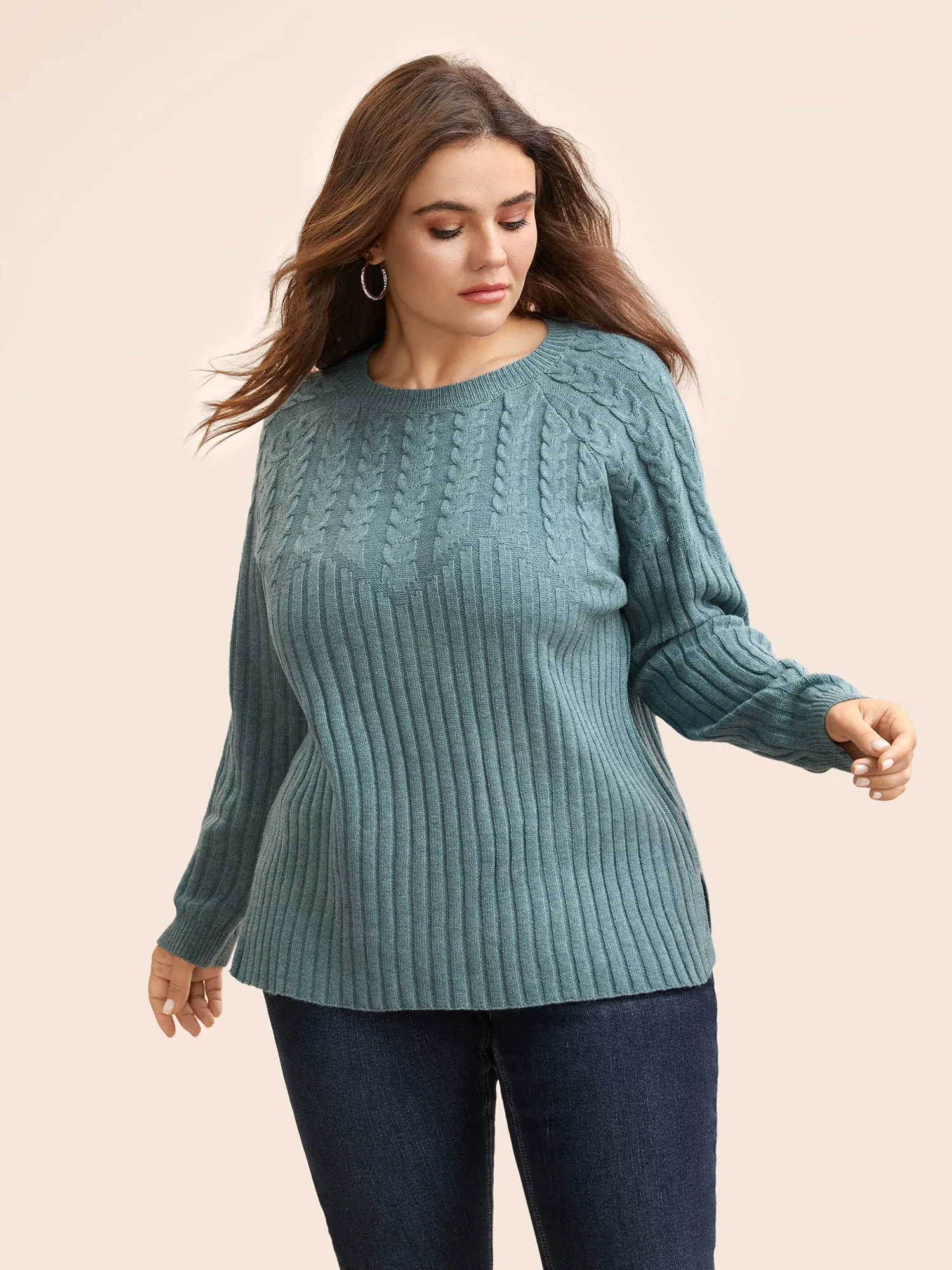 Solid Cable Knit Raglan Sleeve Pullover sold by Bloomchic product image thumbnail 4