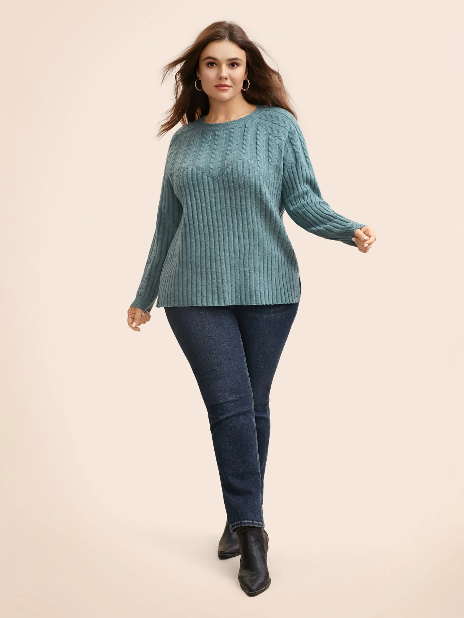 Solid Cable Knit Raglan Sleeve Pullover sold by Bloomchic product image thumbnail 3
