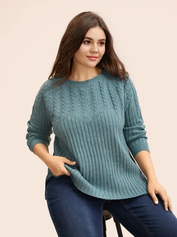 Solid Cable Knit Raglan Sleeve Pullover sold by Bloomchic