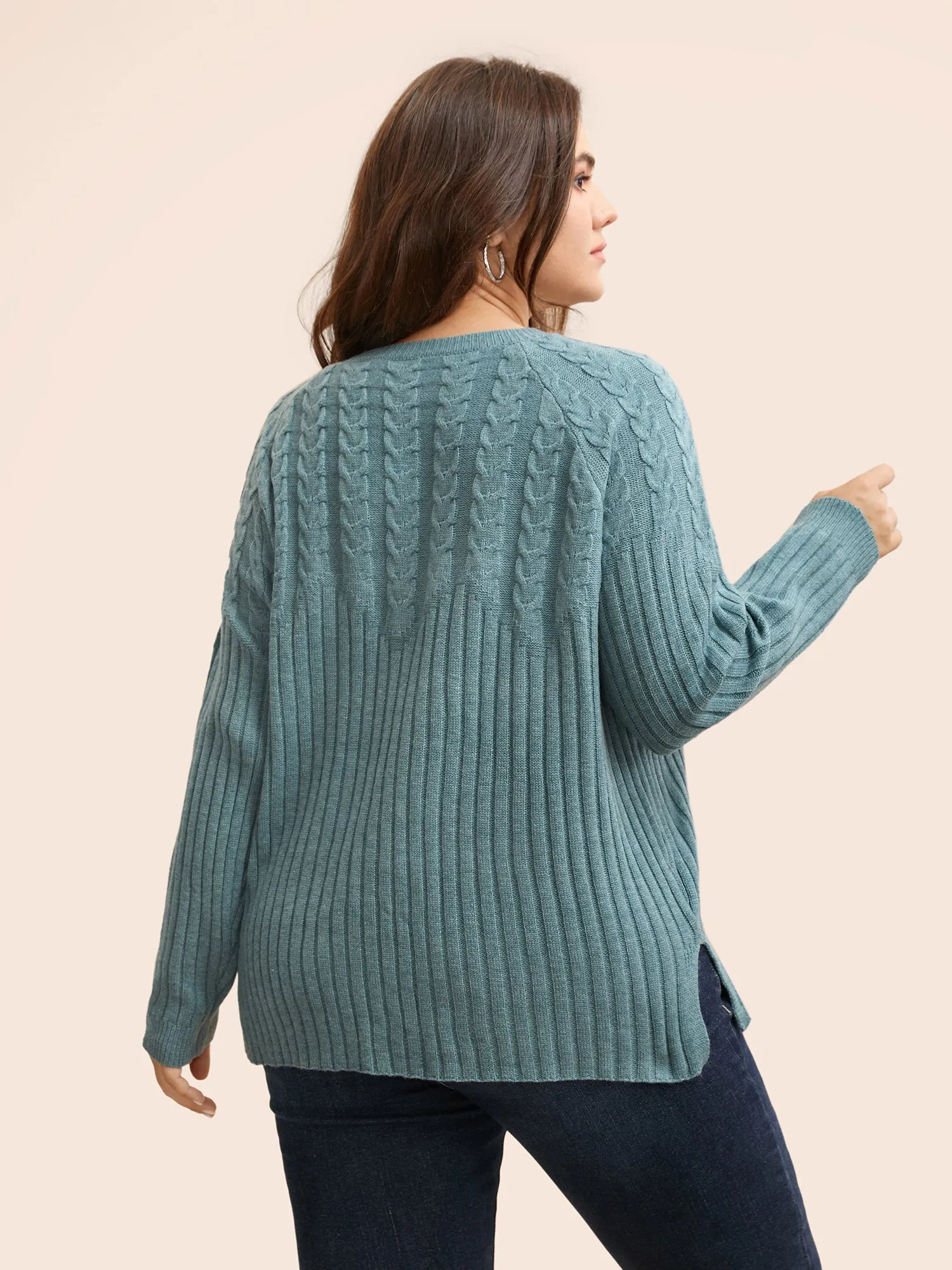 Solid Cable Knit Raglan Sleeve Pullover sold by Bloomchic product image thumbnail 2