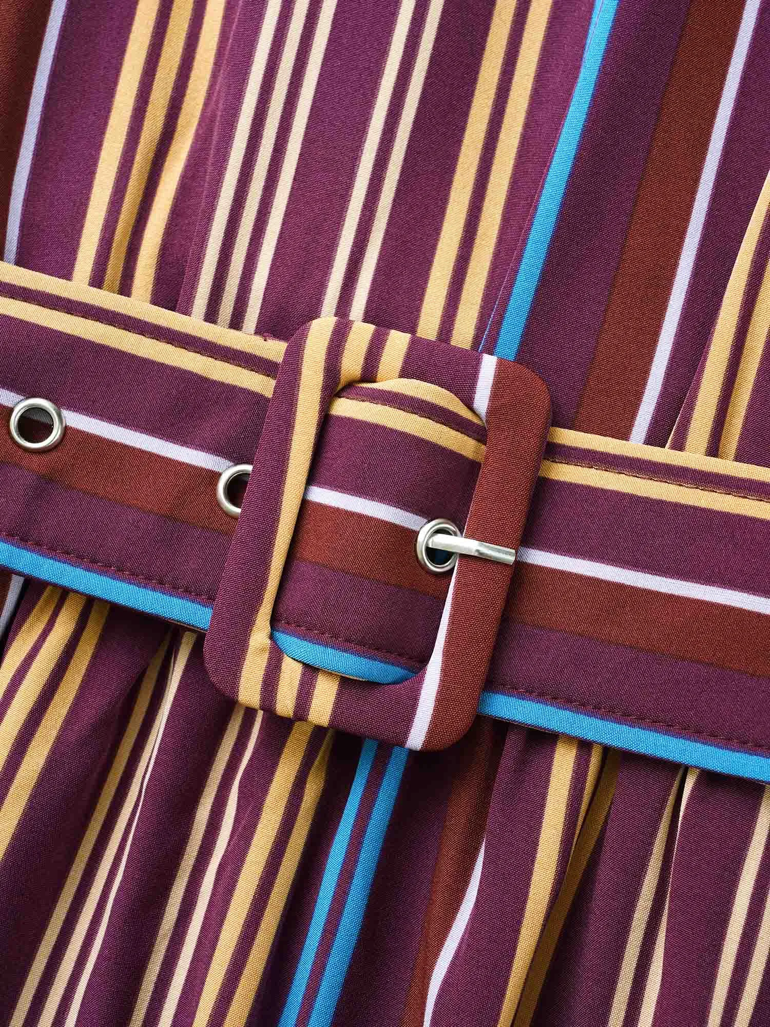 Round Neck Contrast Striped Belted Dress sold by Bloomchic product image thumbnail 5