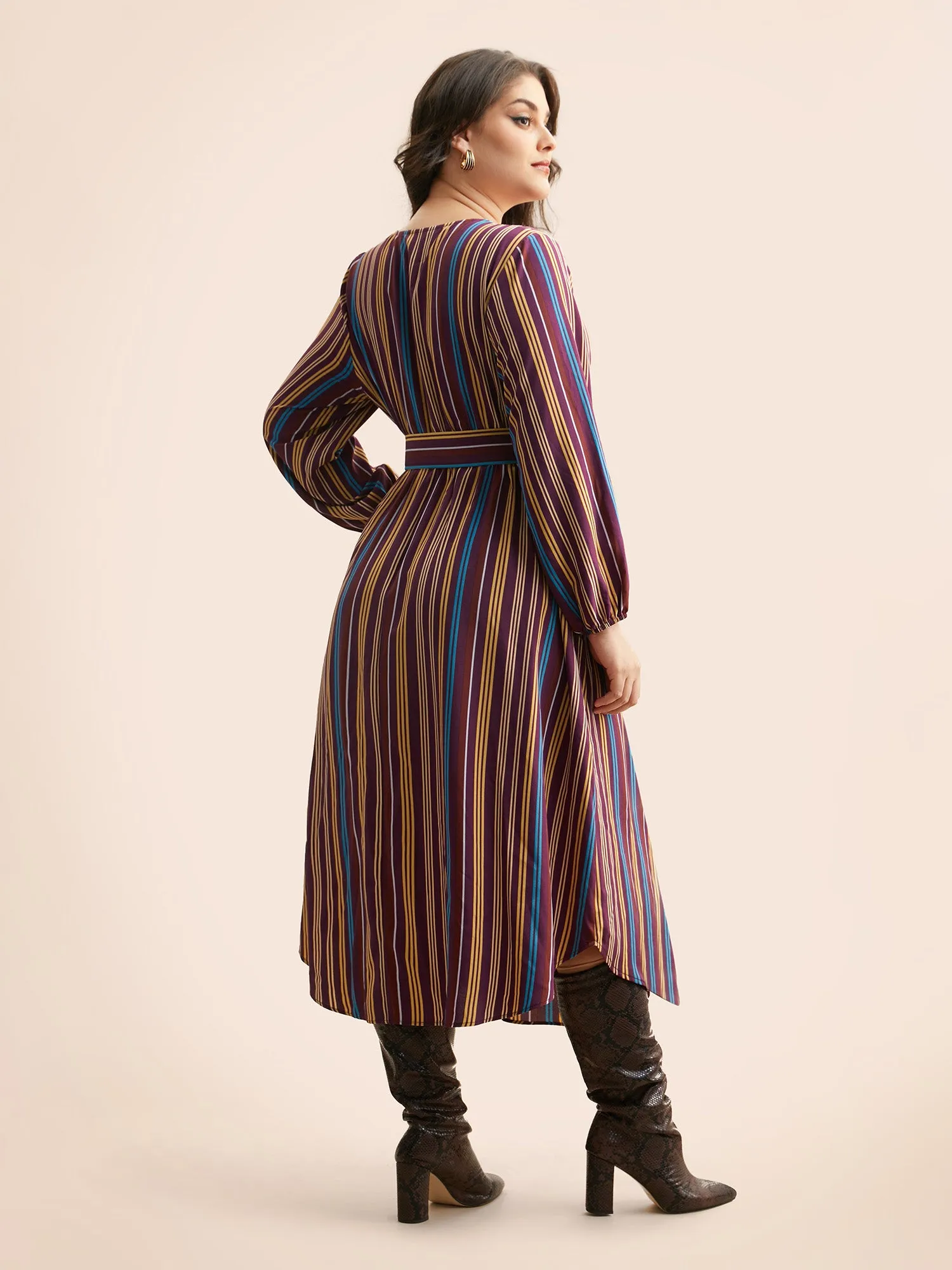 Round Neck Contrast Striped Belted Dress sold by Bloomchic product image thumbnail 3