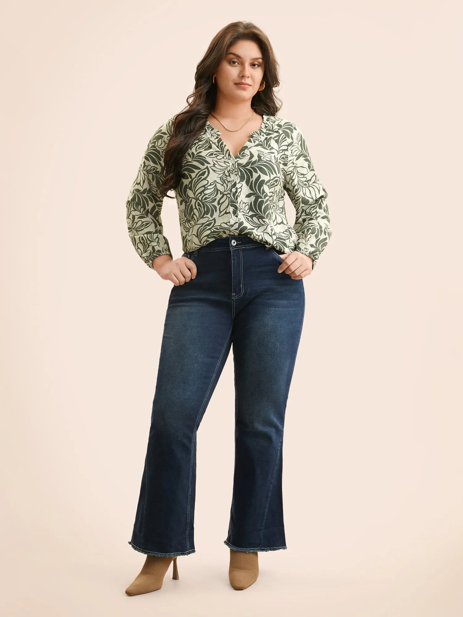 Silhouette Floral Print Ruffle Trim Blouse sold by Bloomchic product image thumbnail 2