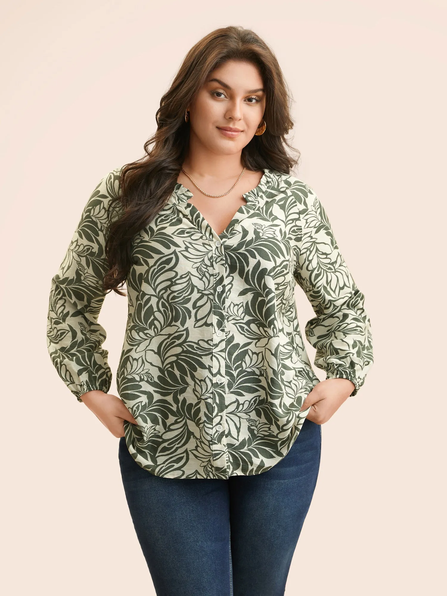 Silhouette Floral Print Ruffle Trim Blouse sold by Bloomchic