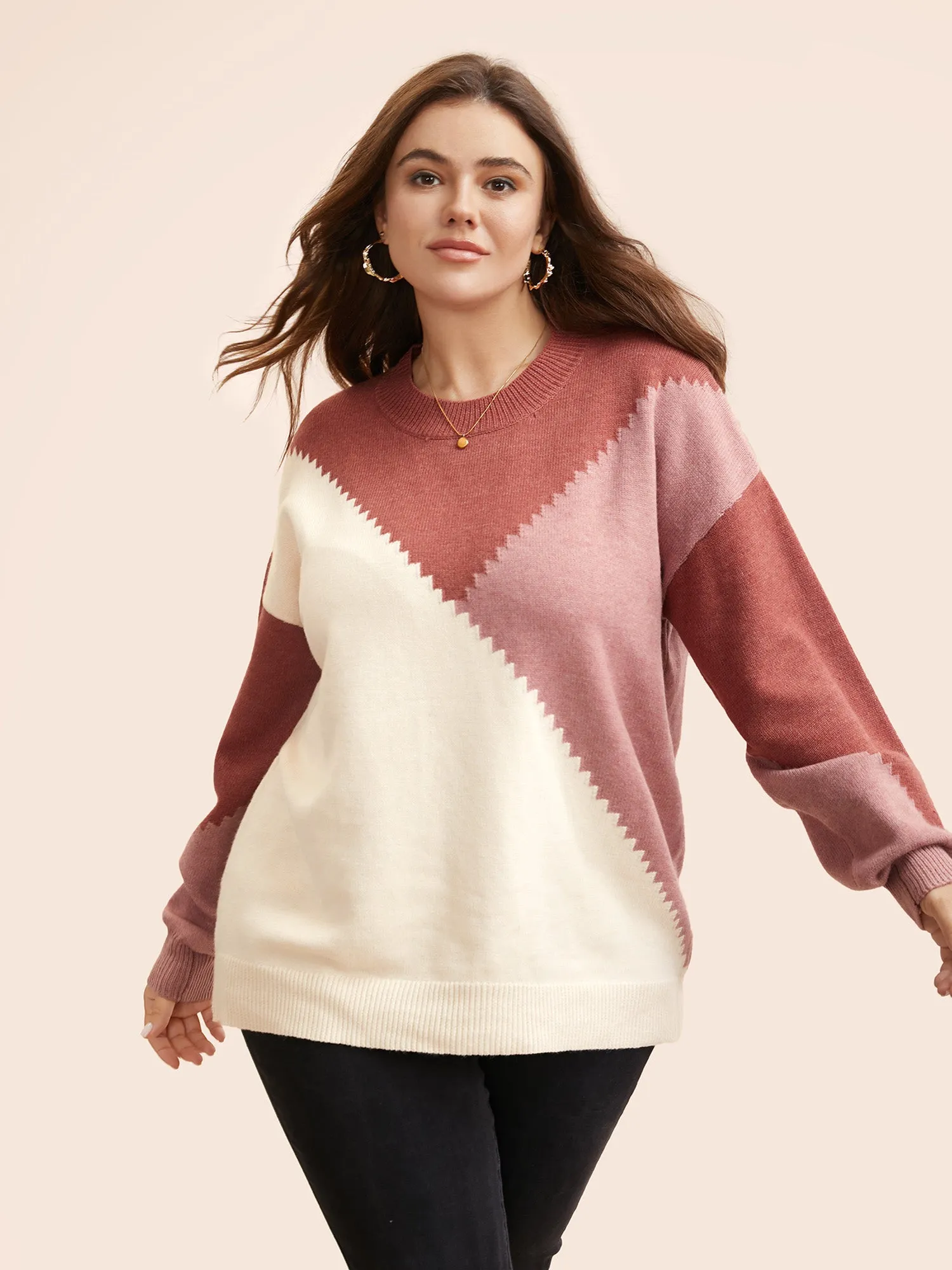 Colorblock Contrast Round Neck Pullover sold by Bloomchic product image thumbnail 3