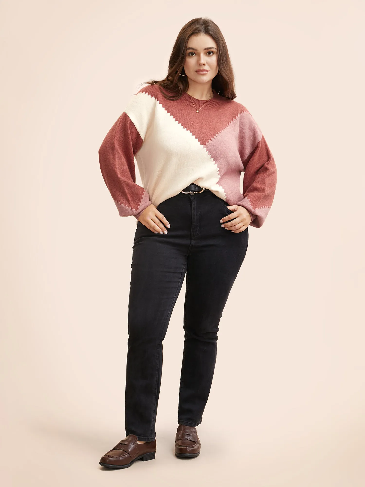 Colorblock Contrast Round Neck Pullover sold by Bloomchic product image thumbnail 2