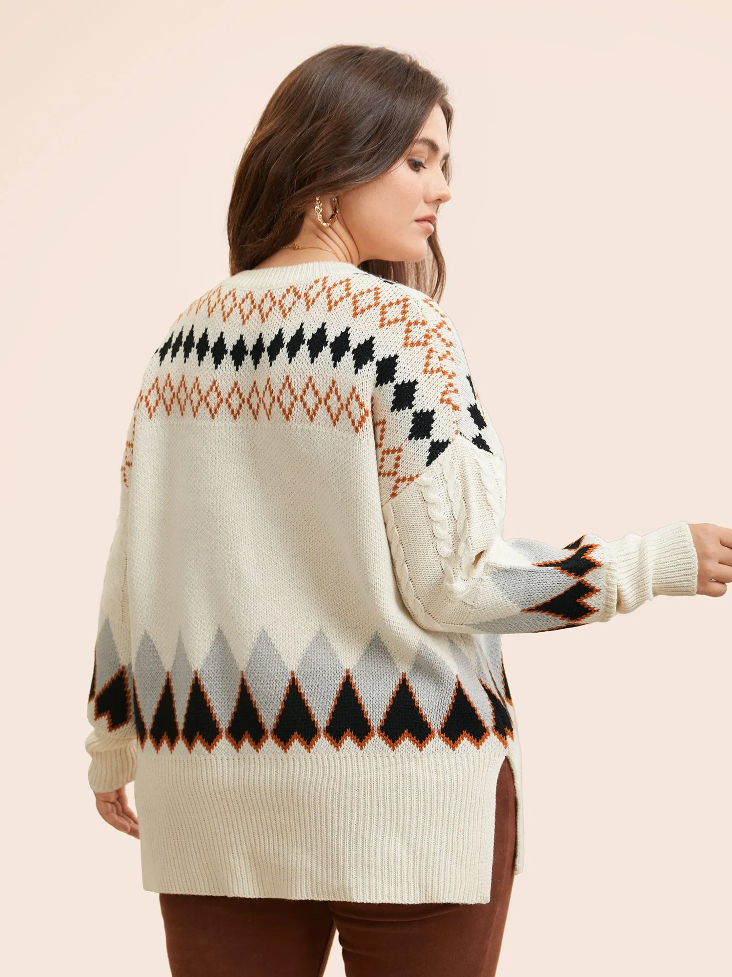 Fair Isle Crew Neck Split Hem Pullover sold by Bloomchic product image thumbnail 2