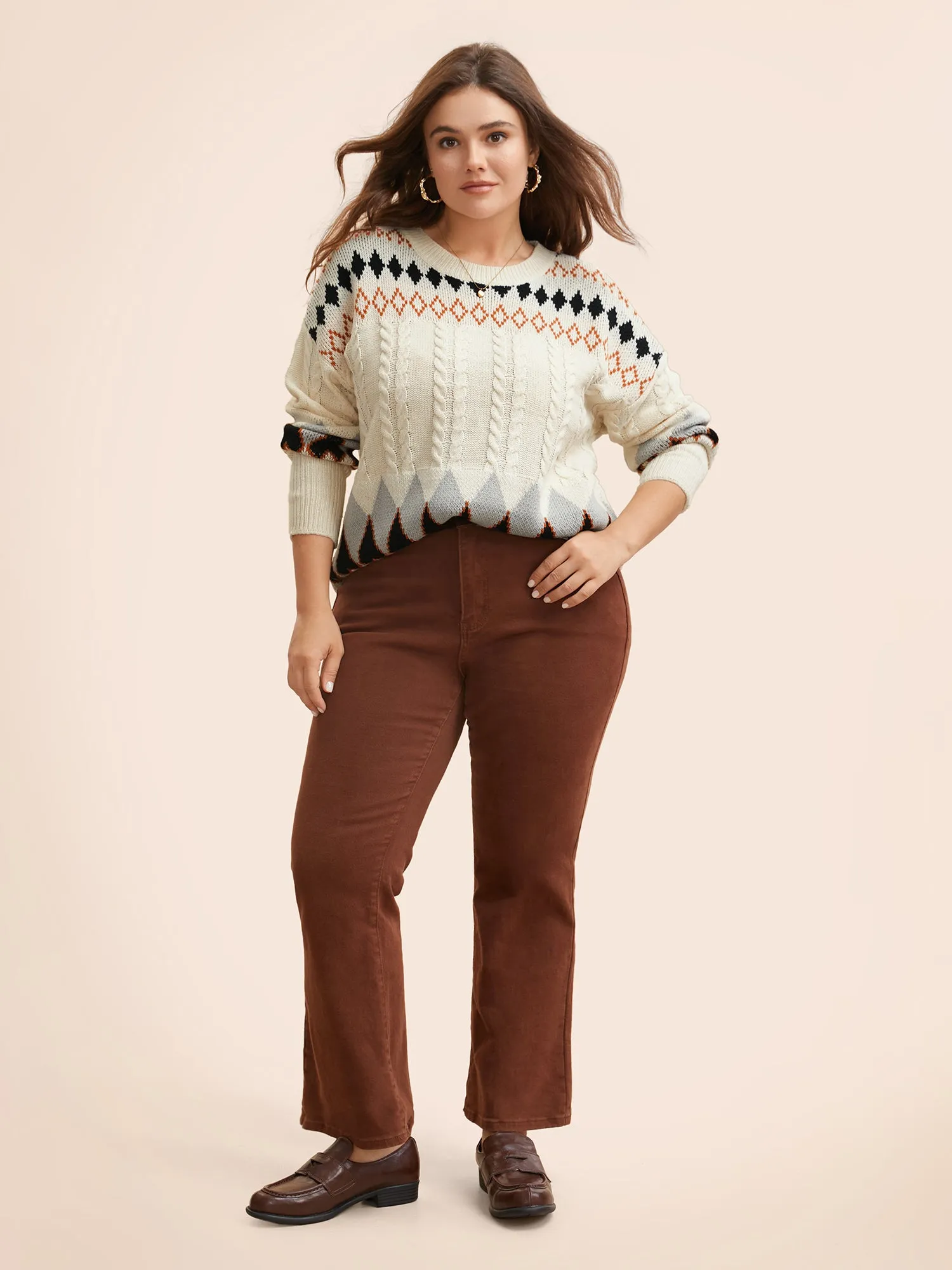 Fair Isle Crew Neck Split Hem Pullover sold by Bloomchic product image thumbnail 4