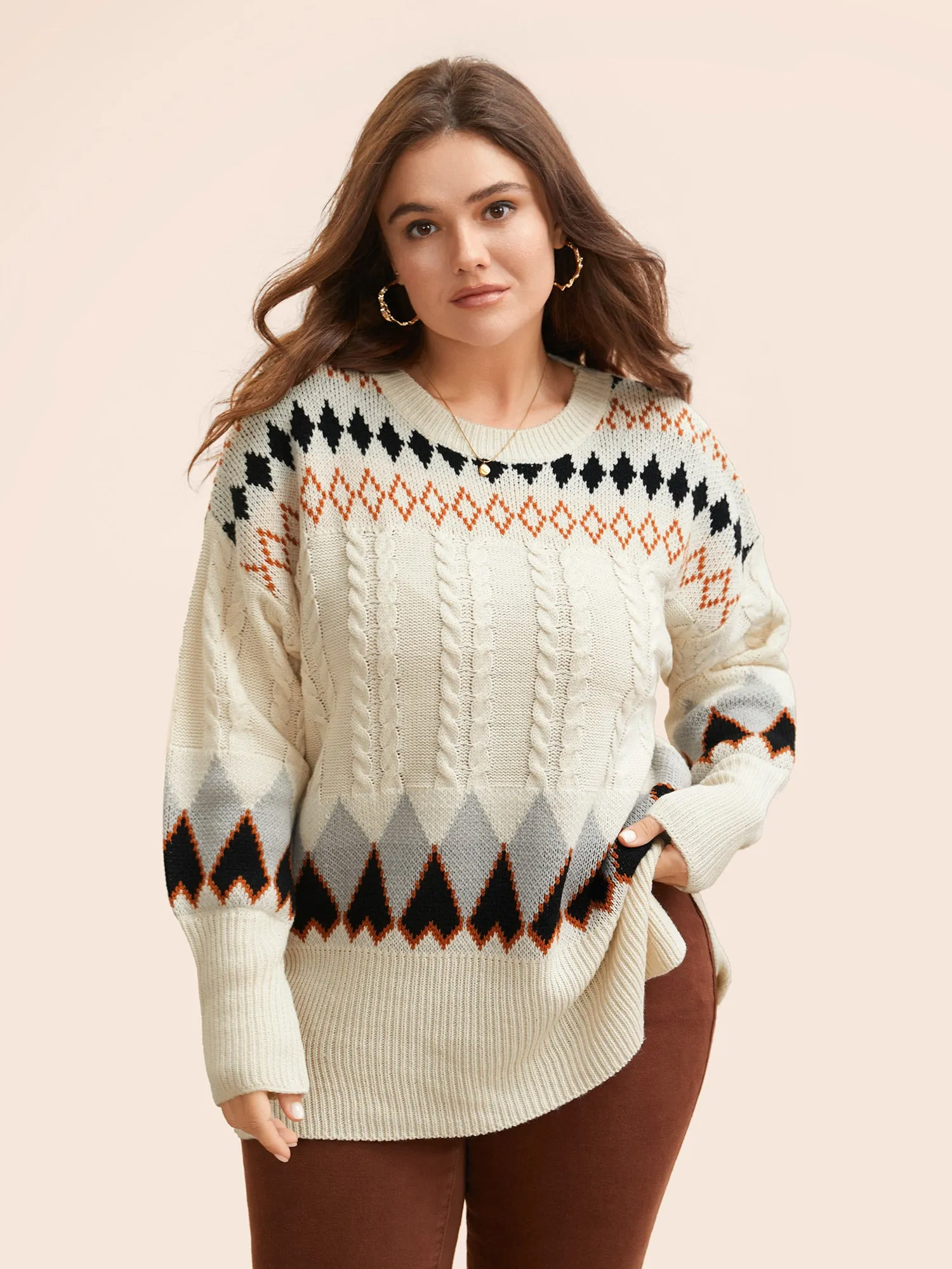 Fair Isle Crew Neck Split Hem Pullover sold by Bloomchic product image thumbnail 3