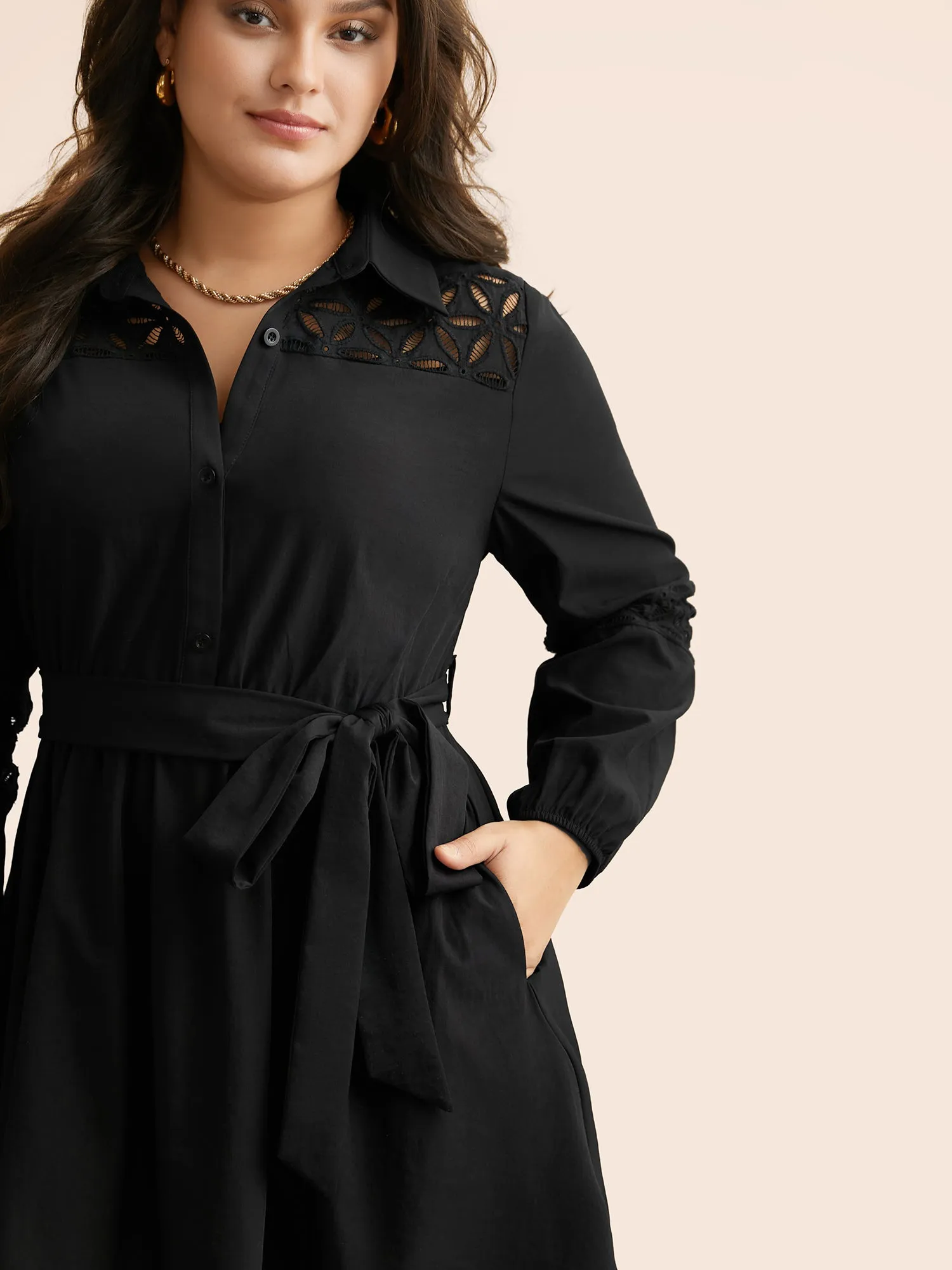 Solid Button Up Woven Ribbon Dress sold by Bloomchic product image thumbnail 2