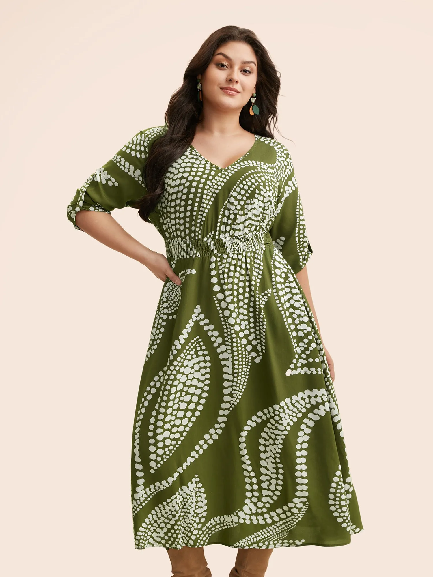 Plants Print Shirred Tab Sleeve Dress sold by Bloomchic product image thumbnail 3